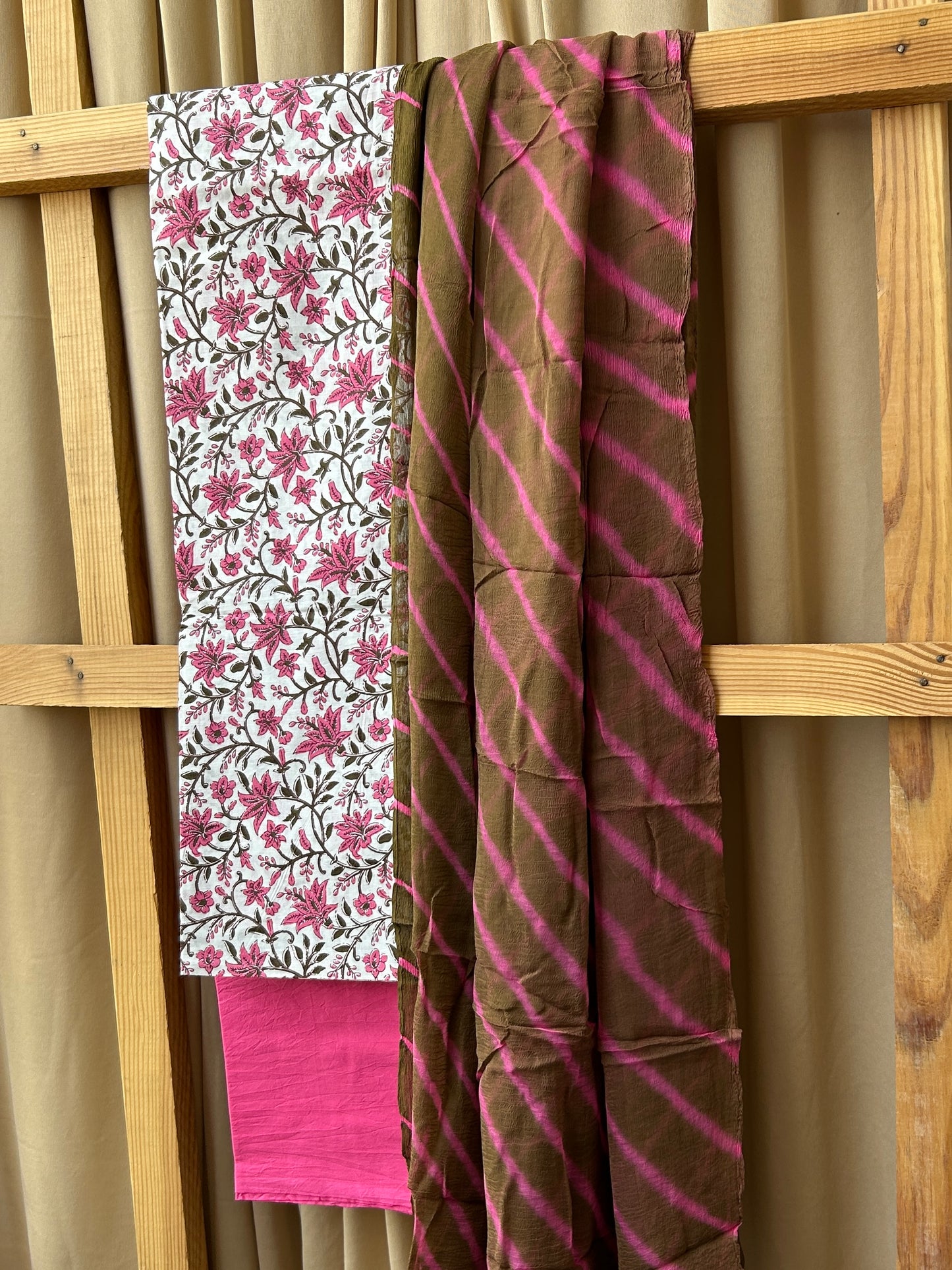 Cotton Dress Material with Lehariya Chiffon Dupatta