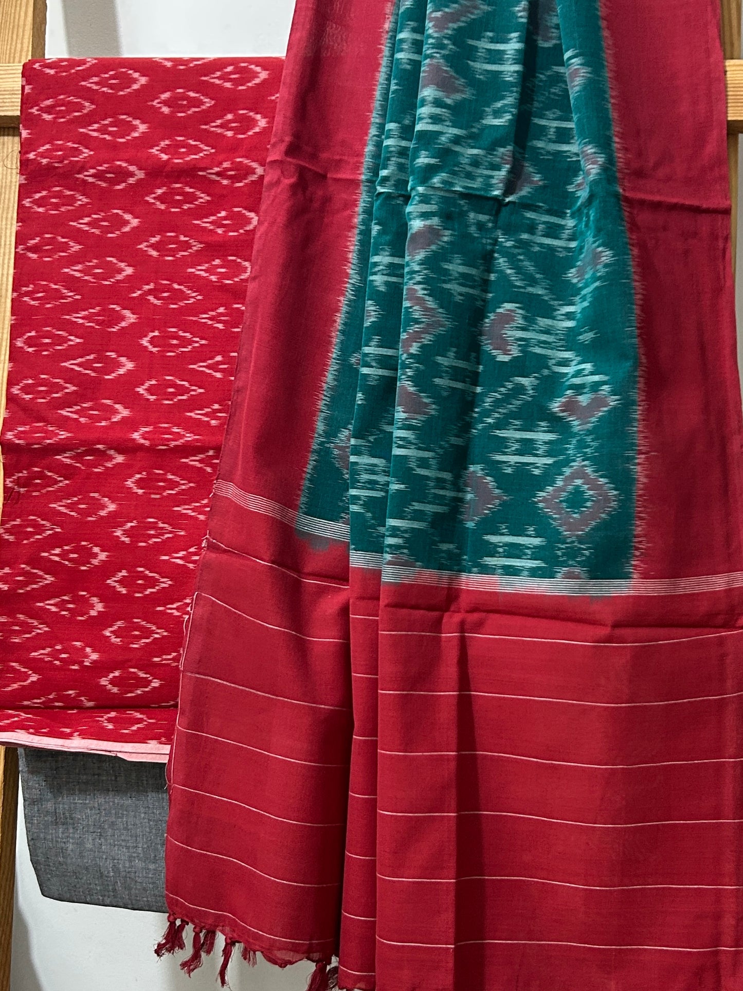 Double Ikat Mercerised Cotton Dress Material with Patola Pattern Dupatta
