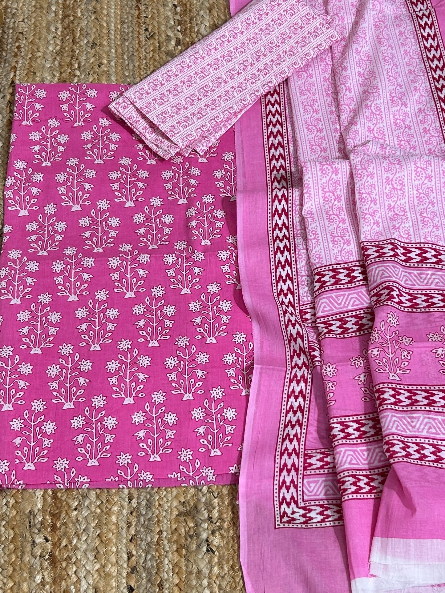 Hand BlockPrint Cotton Dress Material with Cotton Dupatta *