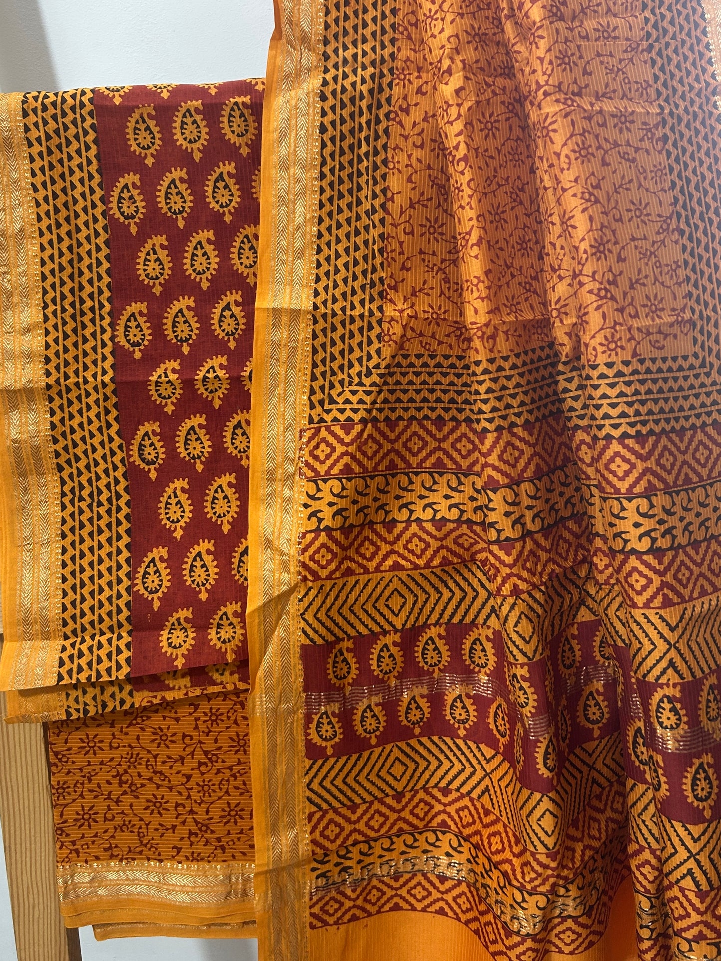 Bagh Print Maheshwari Silk Cotton Dress Material