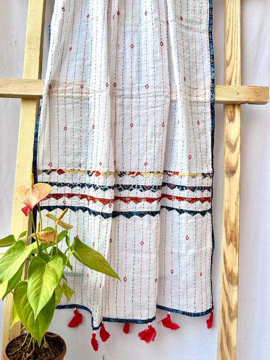 White Appliqué Work Dupatta