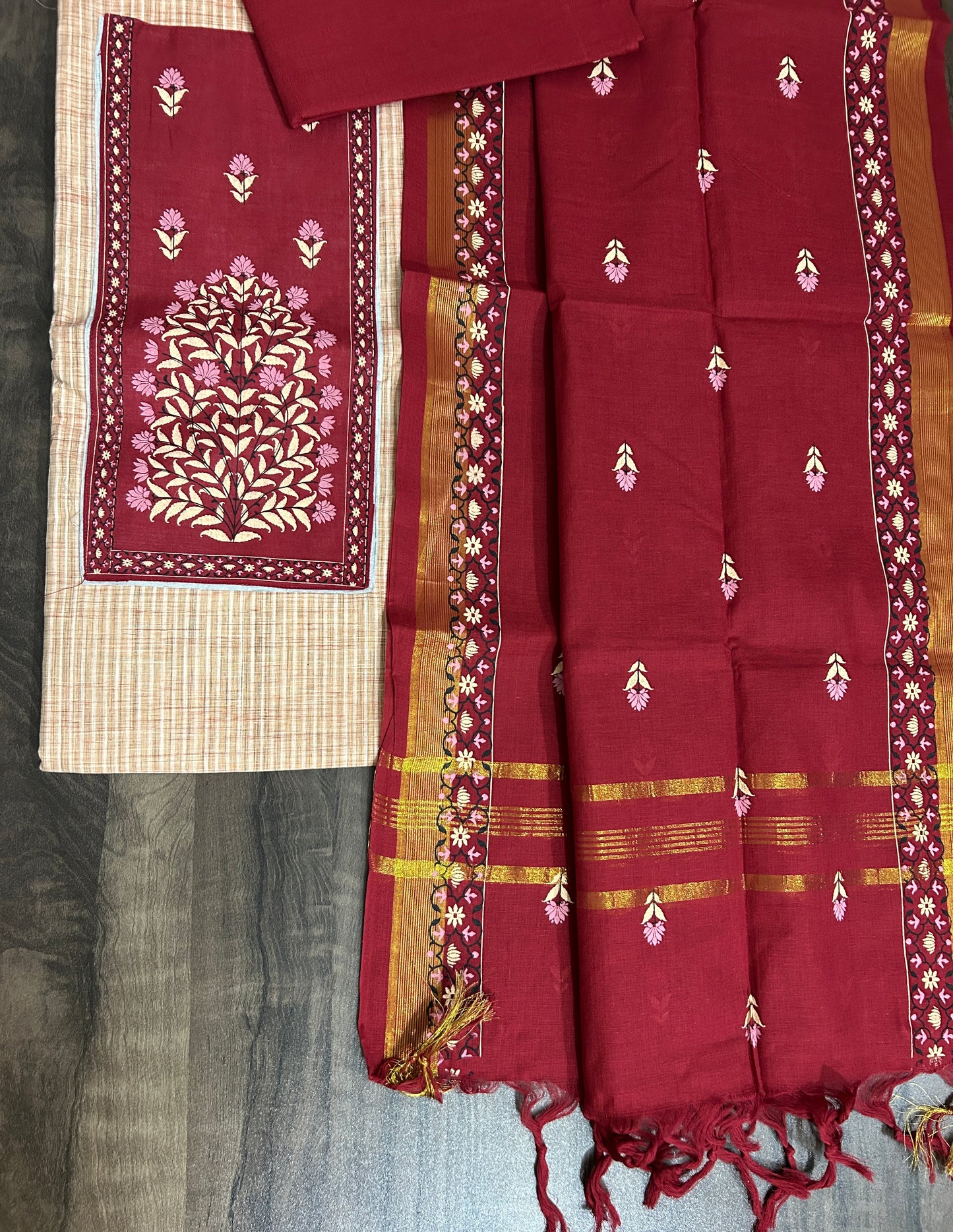 Mangalagiri Cotton Hand block Printed Dress Material