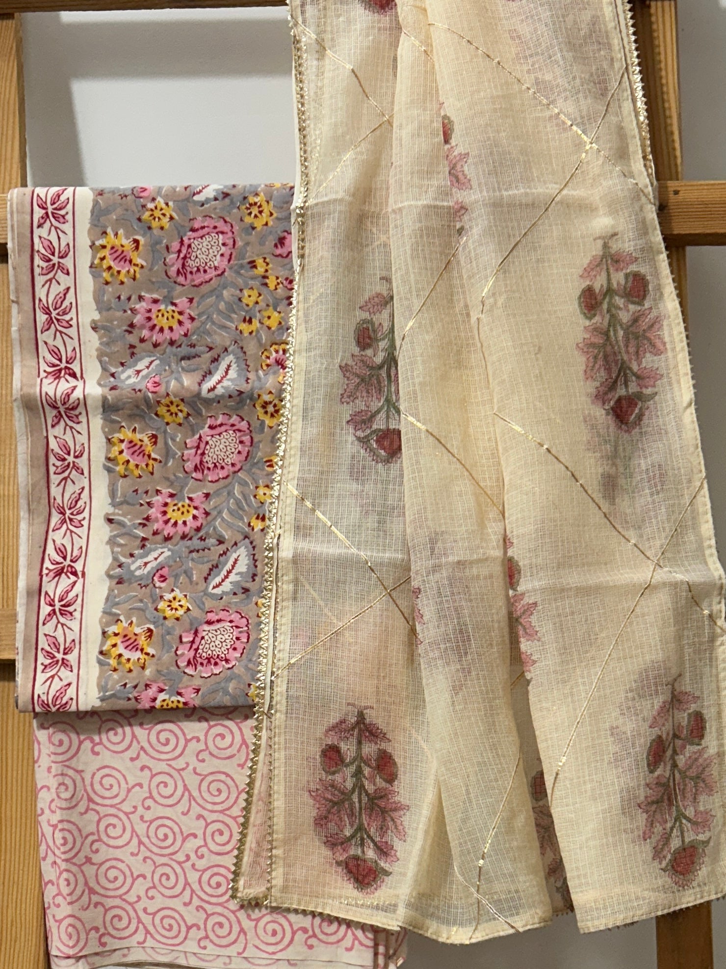 Hand Block Print Cotton Dress Material with Kota Doriya Dupatta