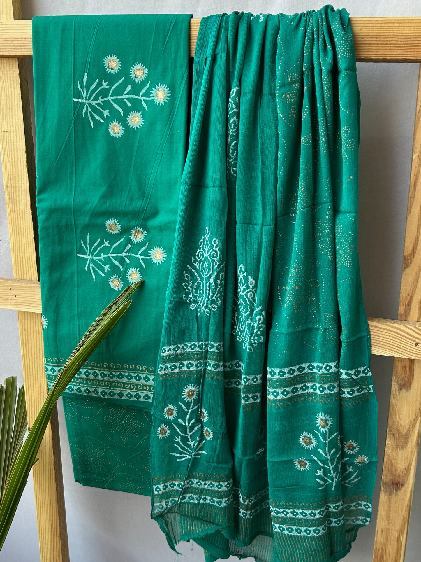 Cotton Hand Blockprinted Dress Material with Chiffon Dupatta