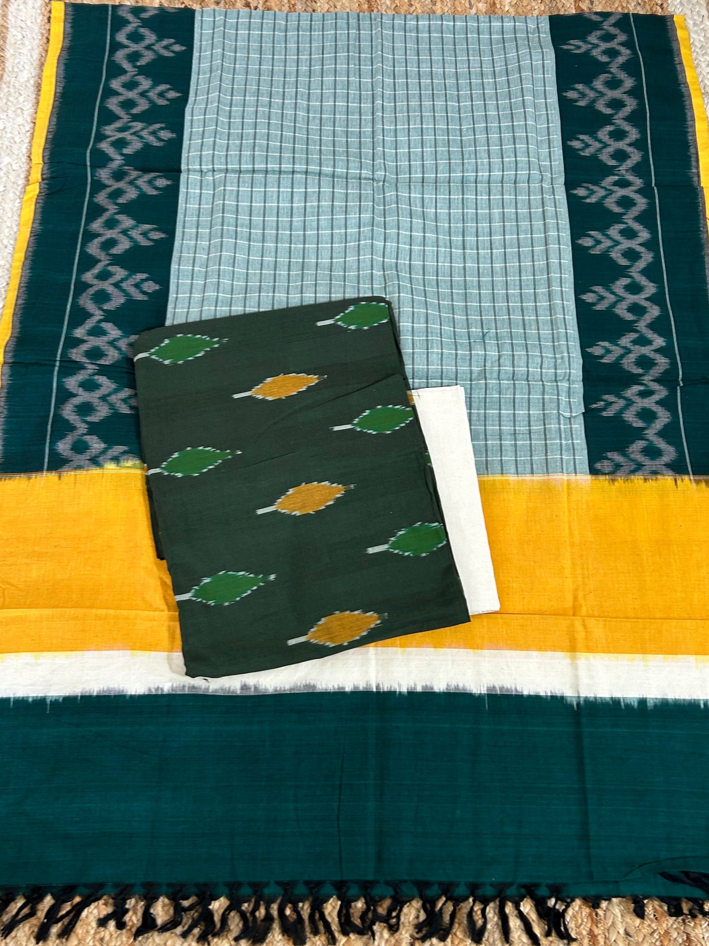 Double Ikat Cotton Dress Material with uzbec top