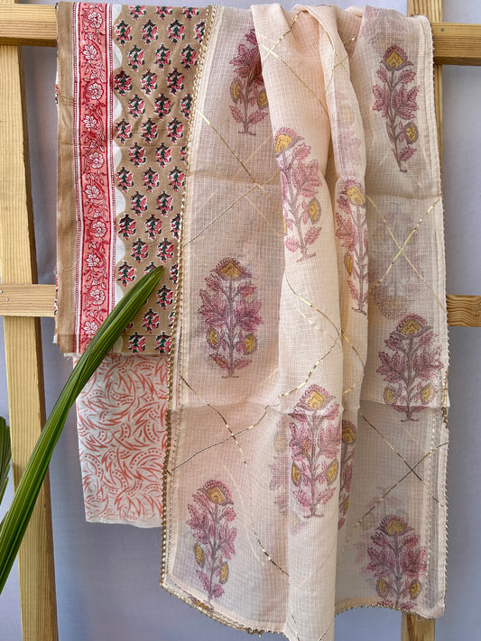 Hand BlockPrint Cotton Dress Material with Kota Doriya Dupatta
