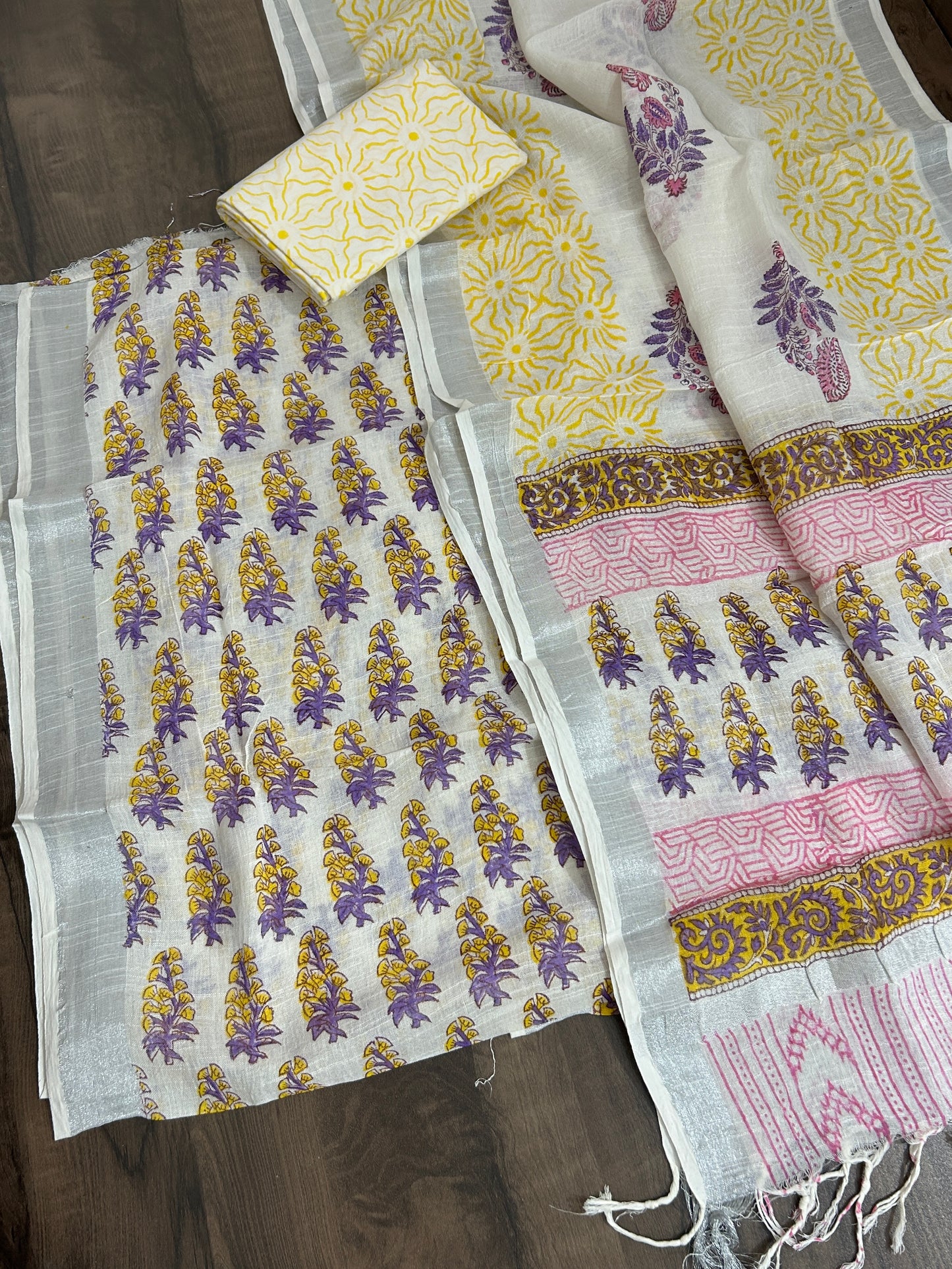 Hand BockPrint Linen Cotton Dress Material