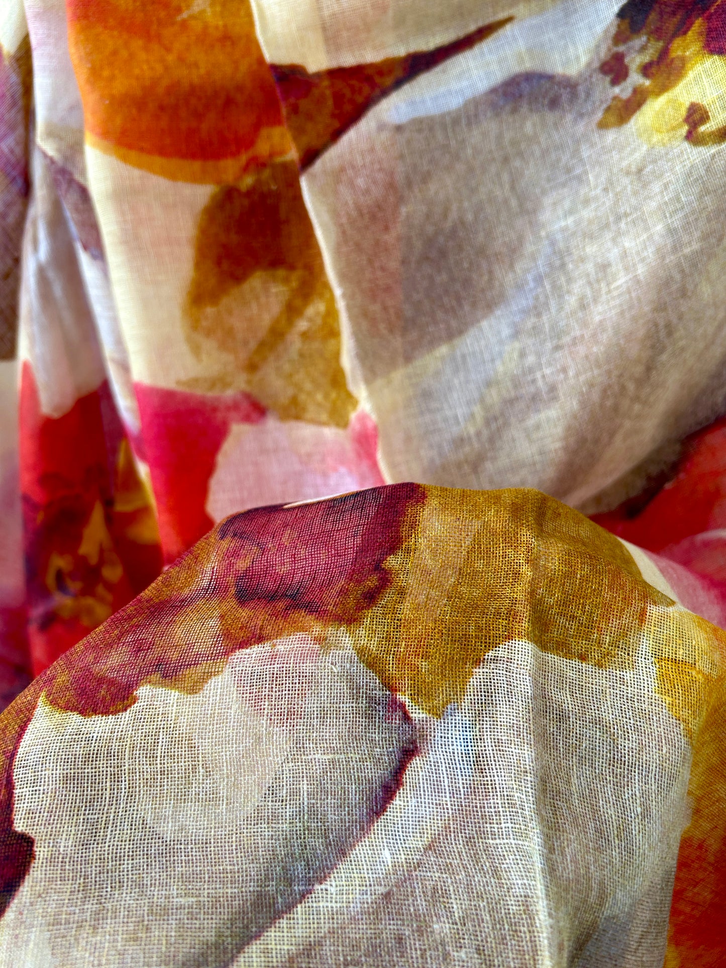 Pure Linen Digital Print Dupatta with Silver Border and Tassles *