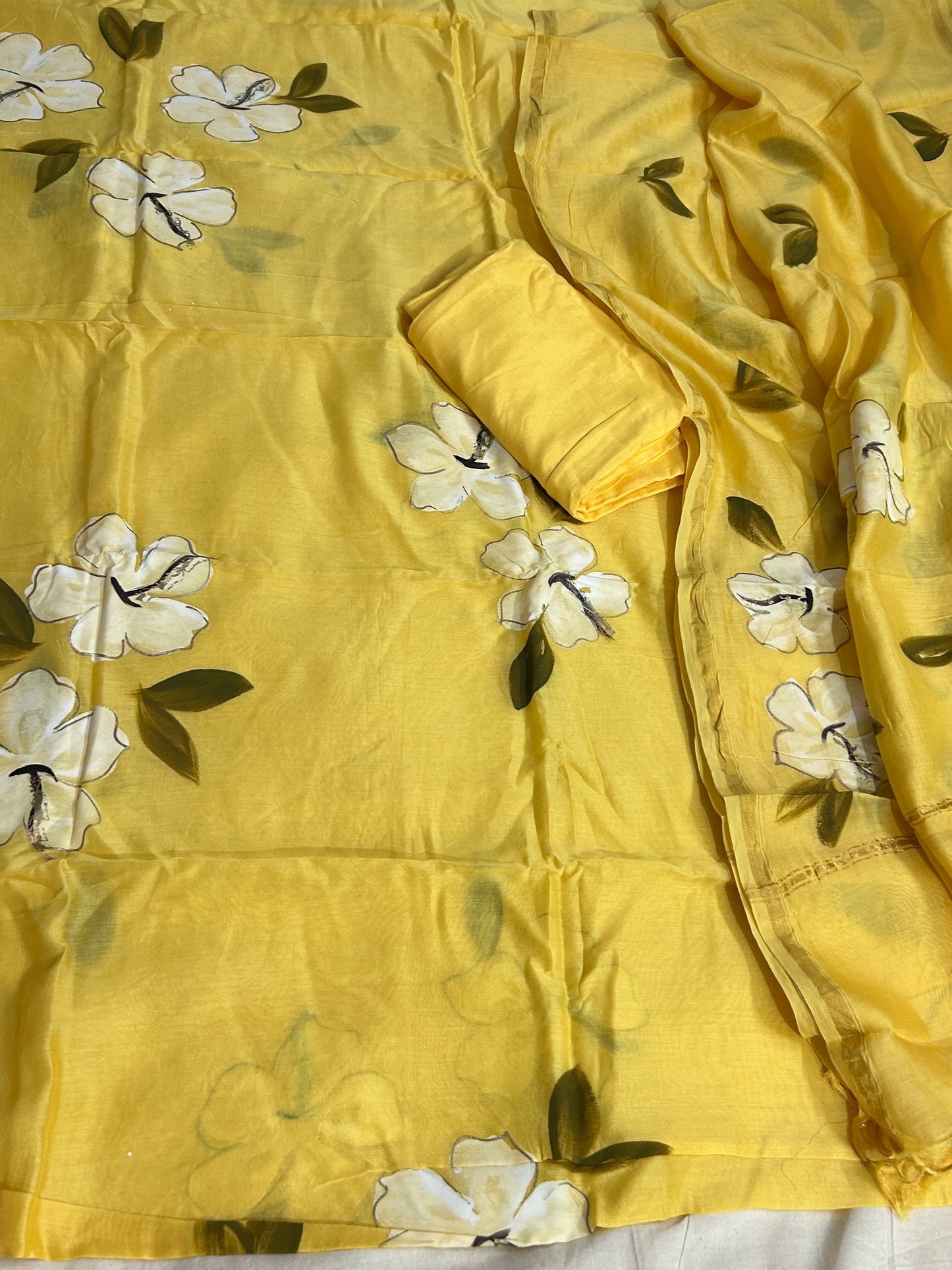 Hand painted  Chanderi Silk Cotton  Dress Material