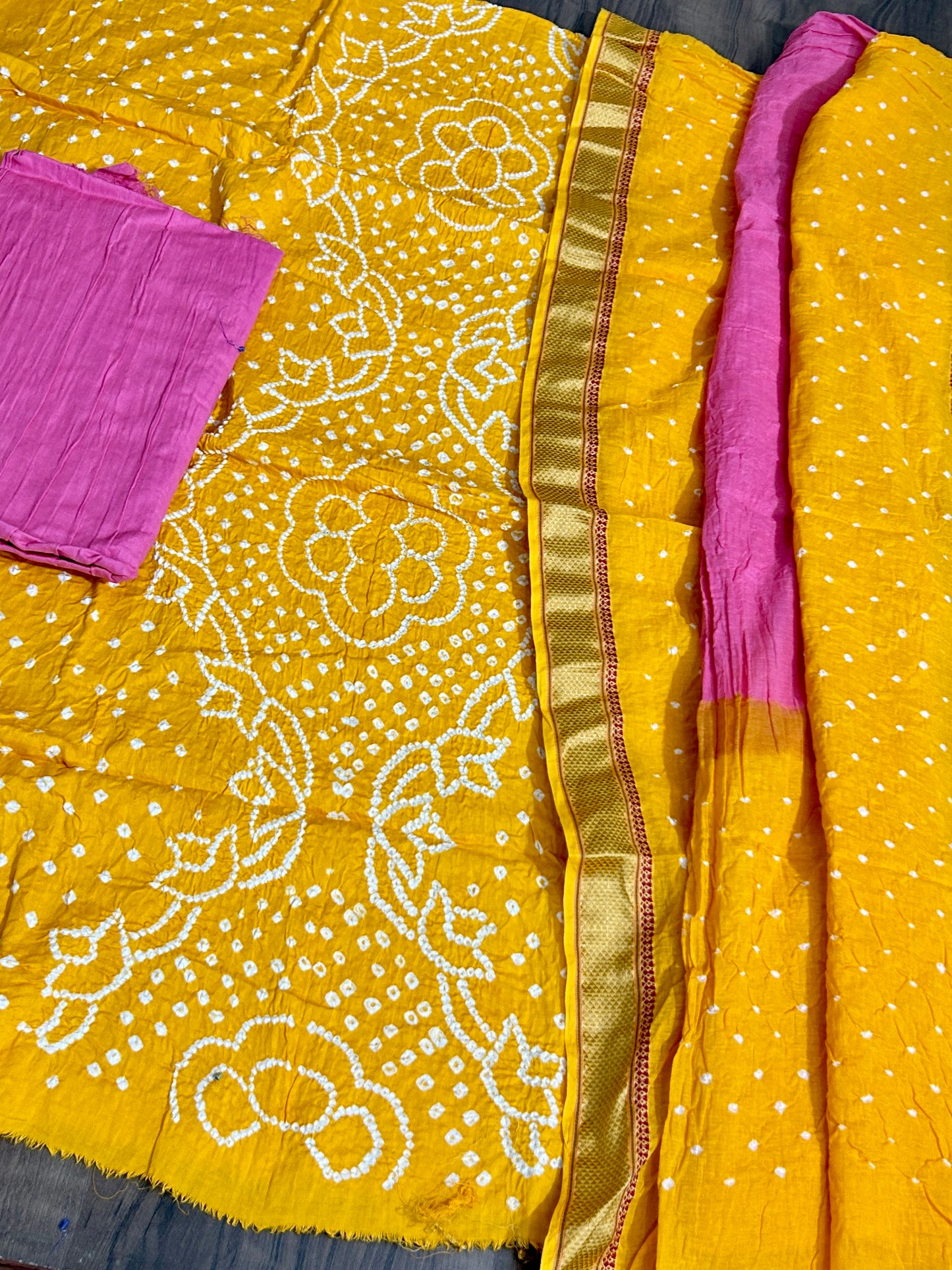 Satin Cotton Bandhej Dress Material
