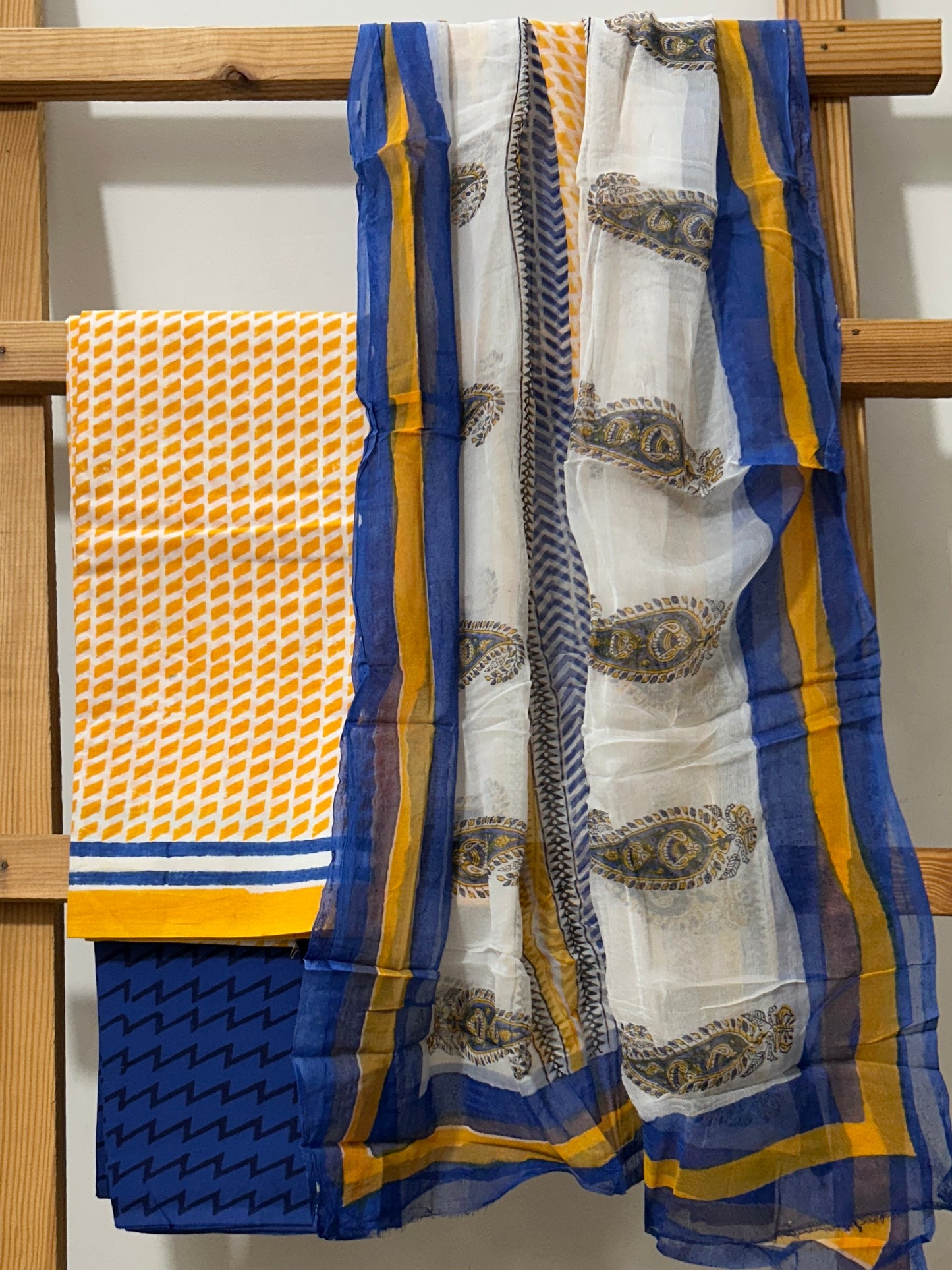 Hand BlockPrint Cotton Dress Material with Chiffon Dupatta *