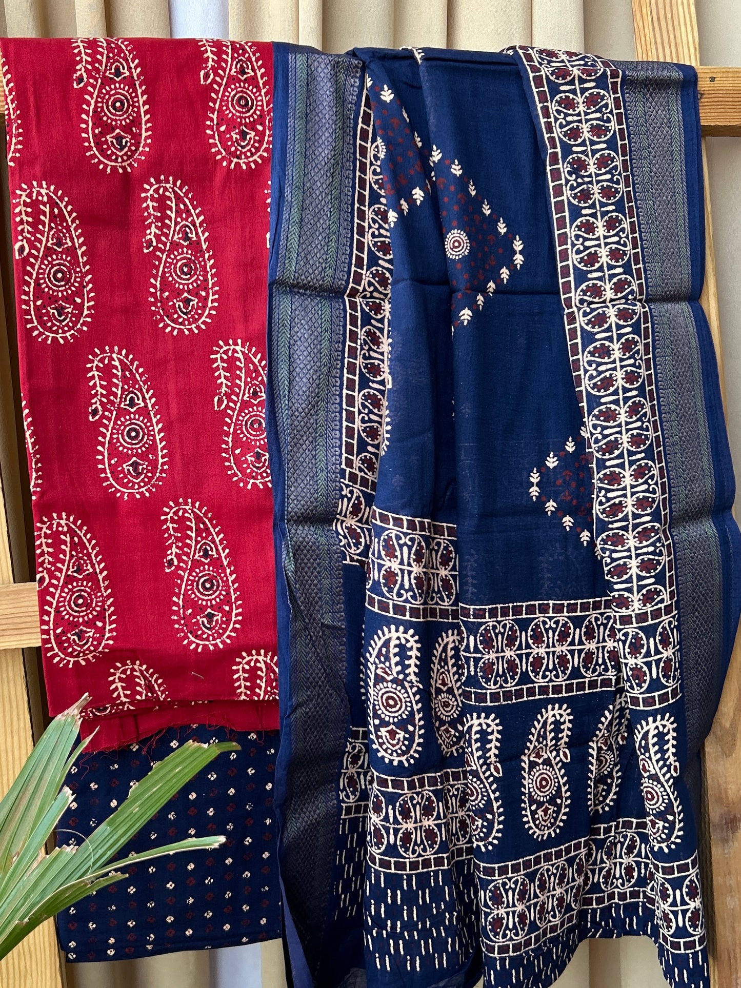 Block Print Cotton Dress Material with weaving Border dupatta