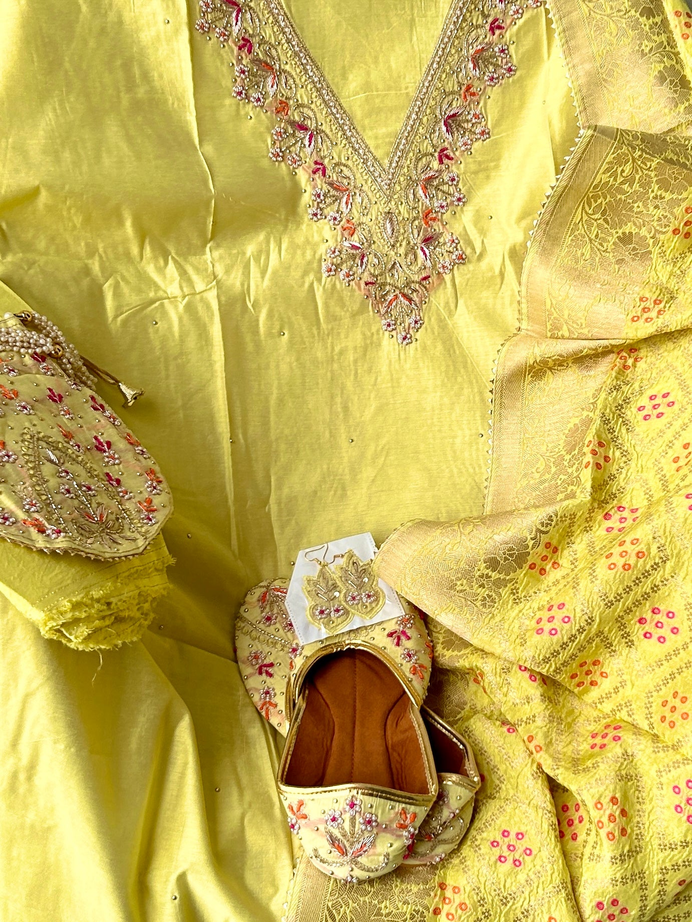 Banarasi Dress Material with Matching Potli Top - Blend Chanderi with Embroidery (2.5 Meter) Dupatta - Silk (2.5 Meter) Bottom - Shantoon (2.5 Meter)