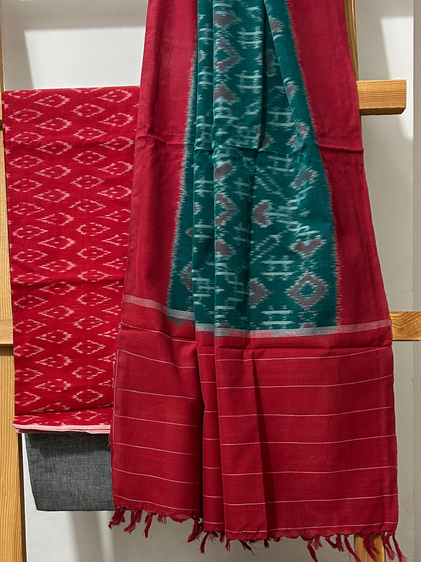 Double Ikat Mercerised Cotton Dress Material with Patola Pattern Dupatta