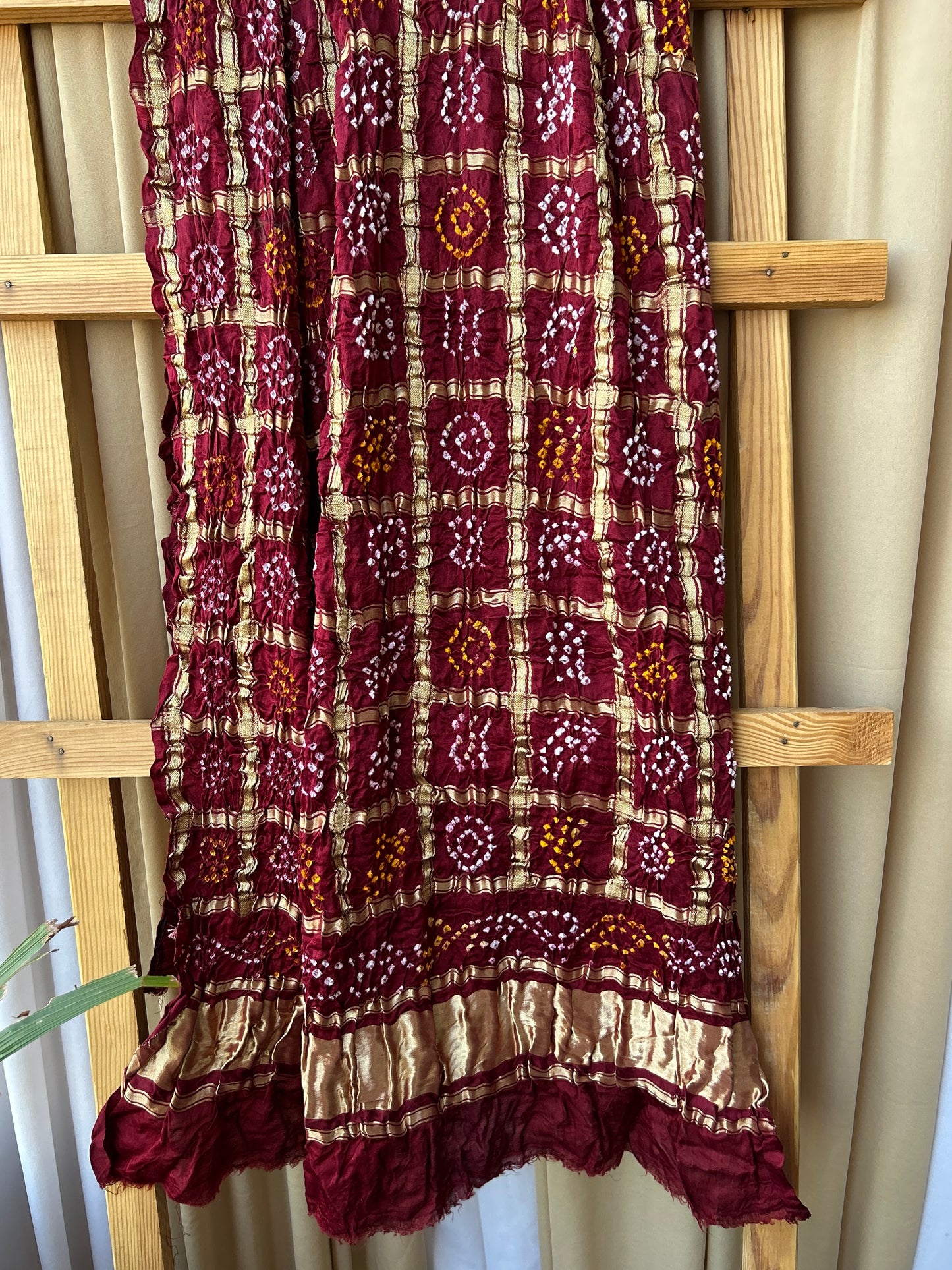 Brown Bandhej Garchola Pure Gajji Silk Dupatta