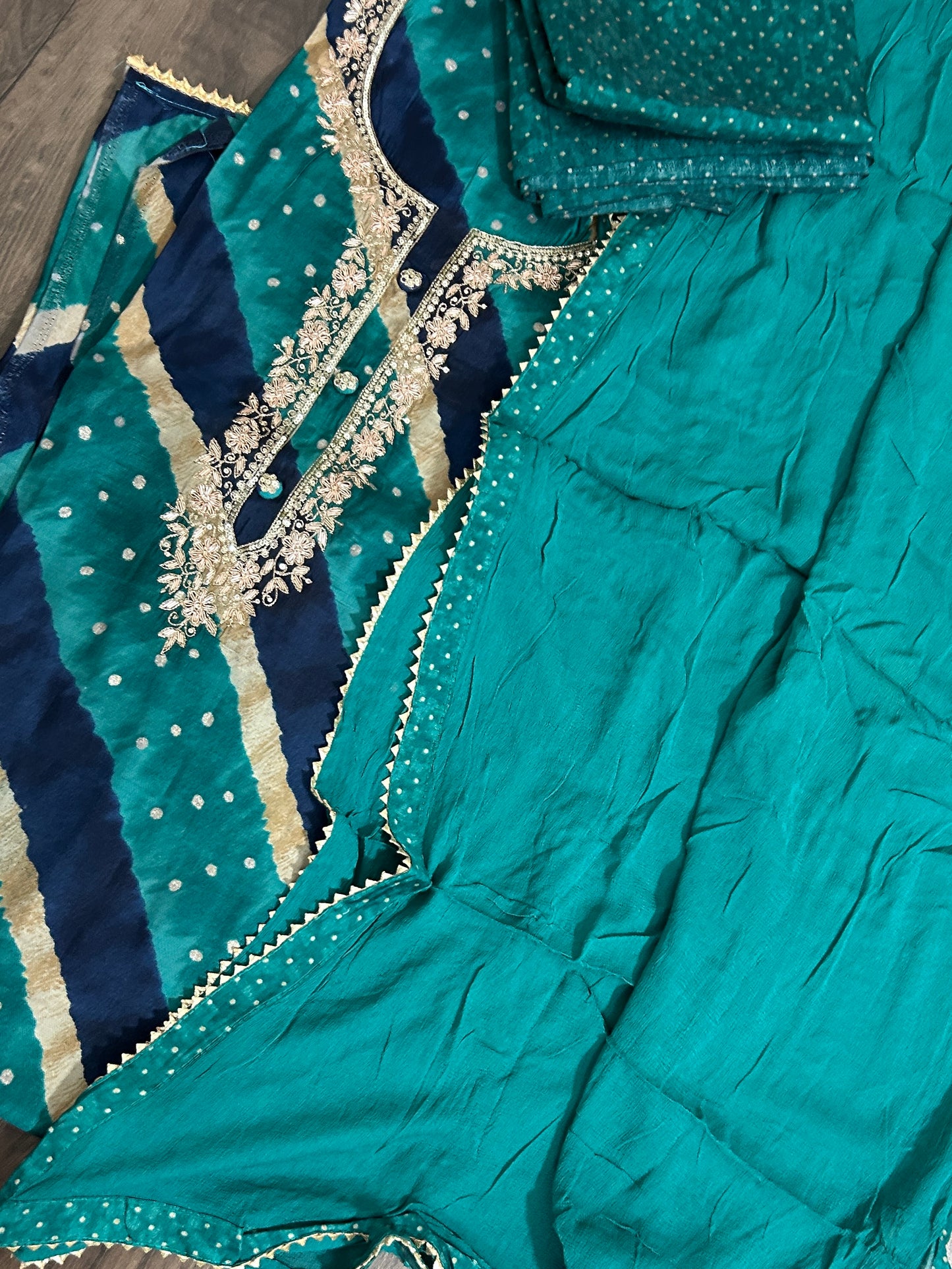 Modal Silk Embroidered Dress Material with Pure Chiffon Dupatta