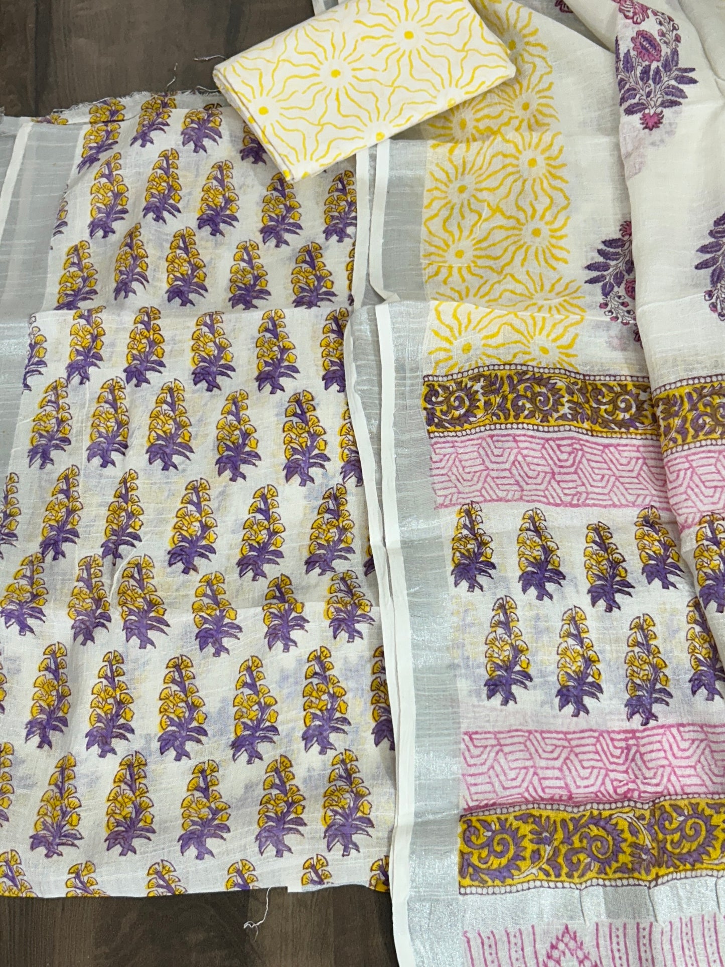 Hand BockPrint Linen Cotton Dress Material