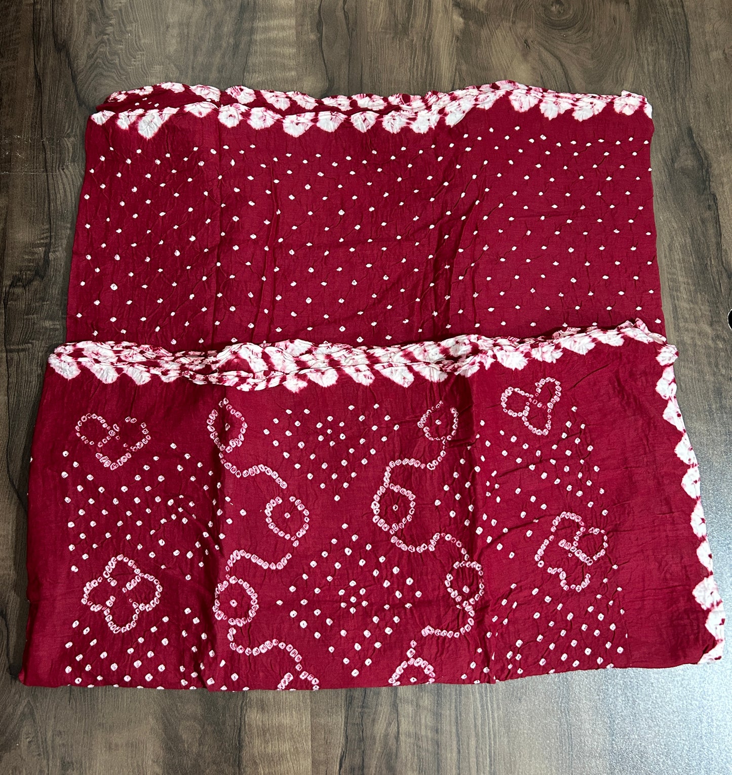 Maroon Bandhej Satin Cotton Saree with blouse