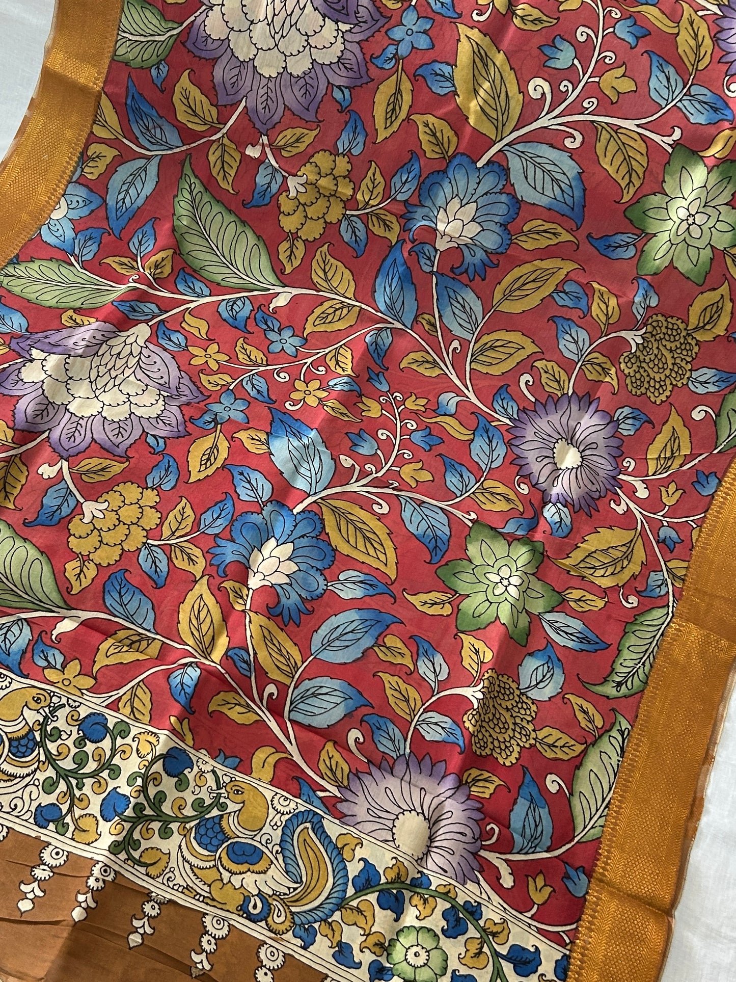 Kalamkari Hand Painted Silk Dupatta