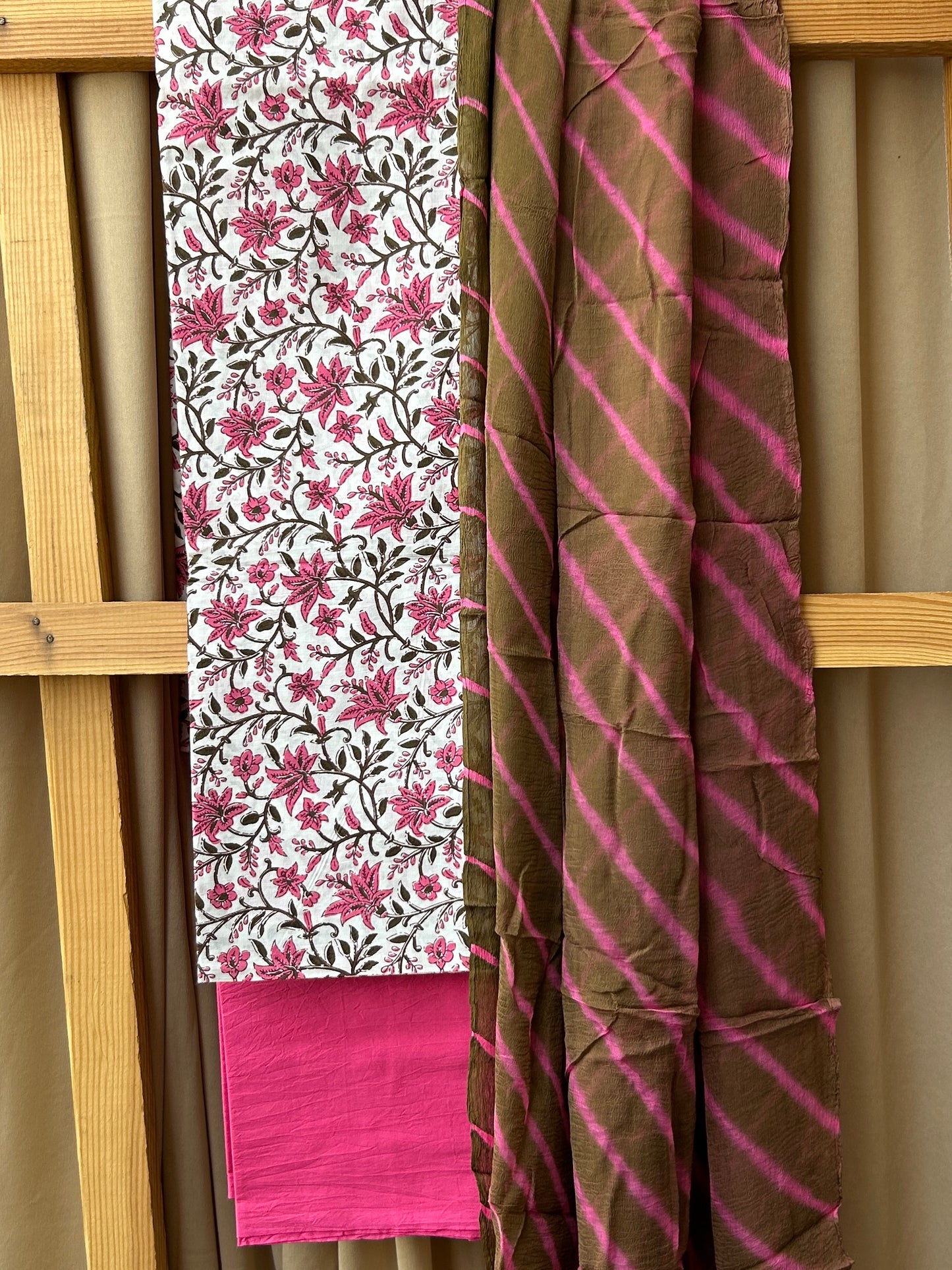 Cotton Dress Material with Lehariya Chiffon Dupatta