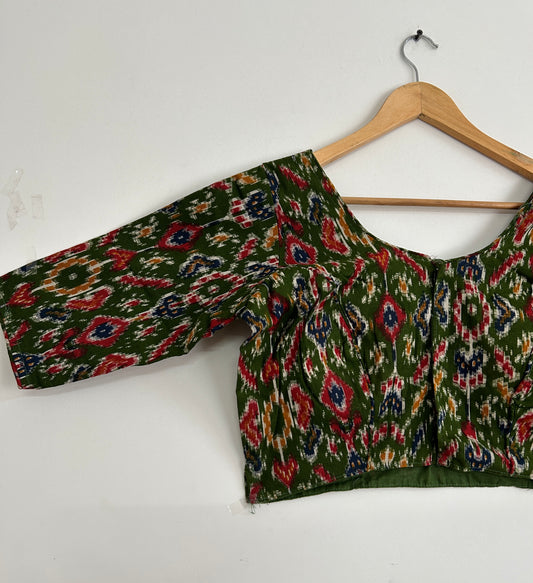 Green Patola Cotton Stitched Blouse