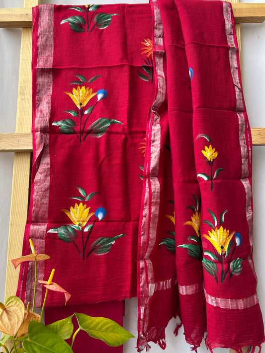 Hand Painted Linen Cotton Dress Material