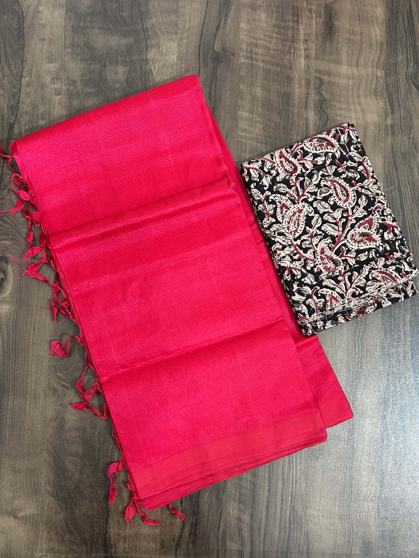 Mangalagiri Silk Cotton Hand Woven Saree with Extra Kalamkari Blouse #