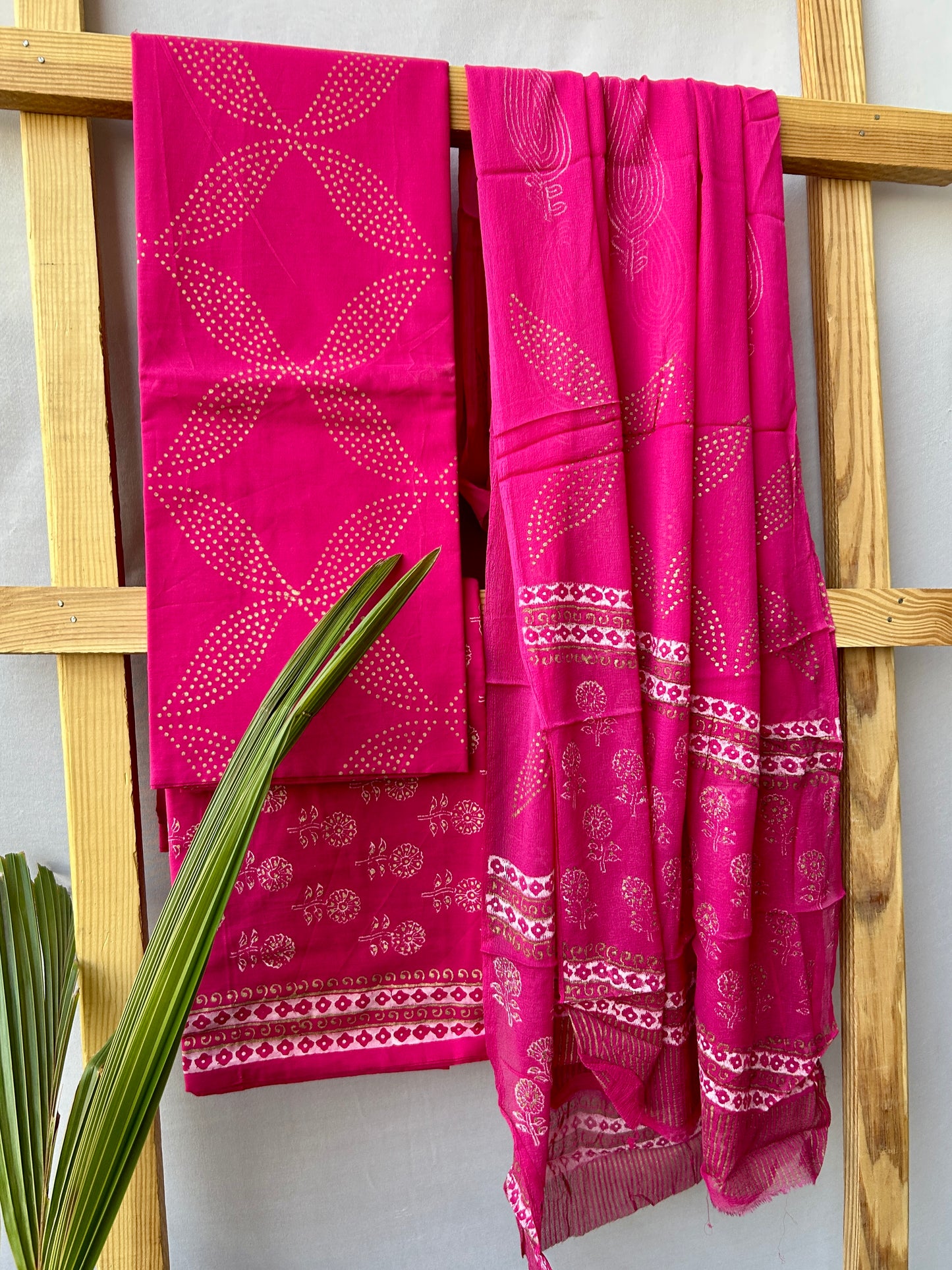 Hand BlockPrinted Cotton Dress Material with Chiffon Dupatta