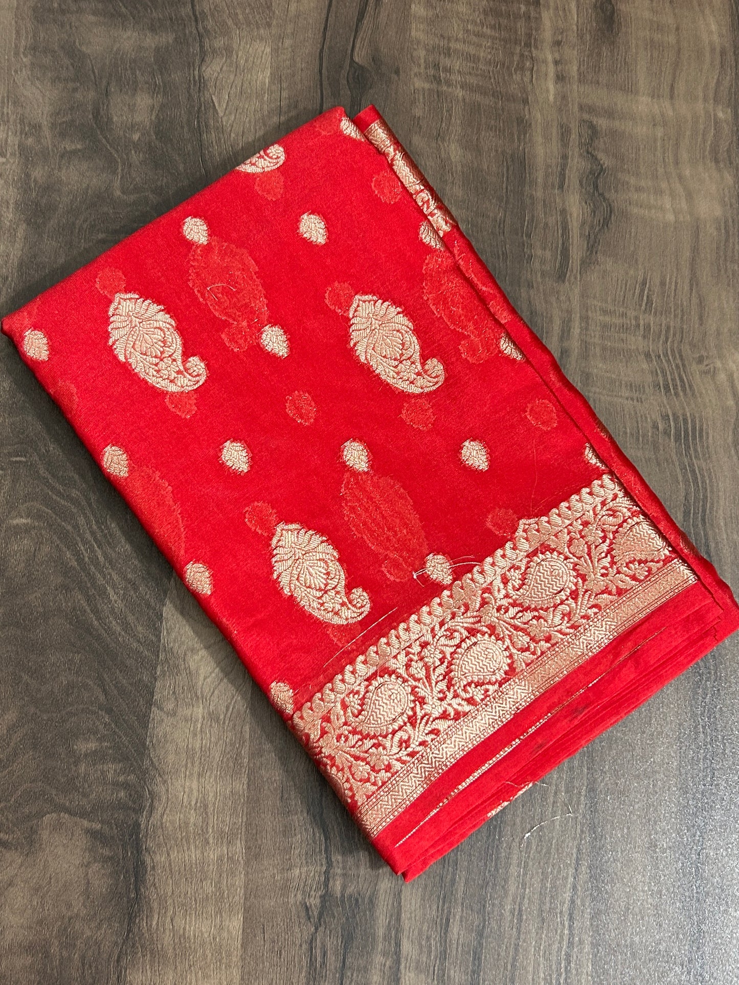 16. Red Banarasi Semi Georgette Silk Saree