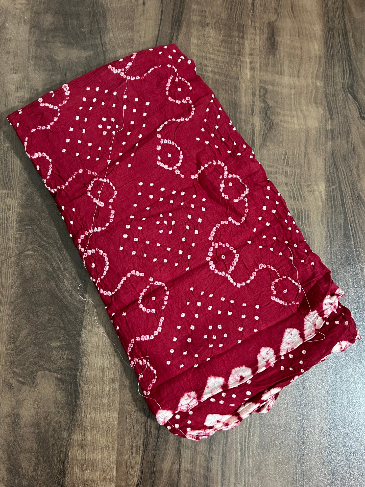 Maroon Bandhej Satin Cotton Saree with blouse