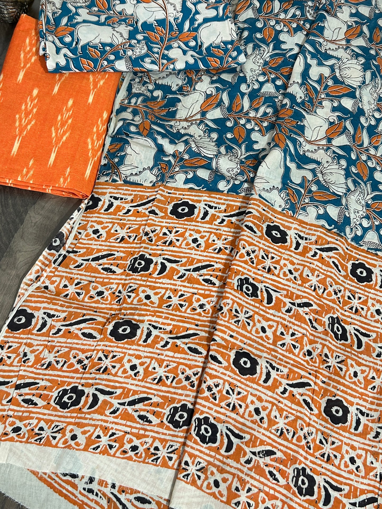 Ikat Kalamkari Cotton Dress Material
