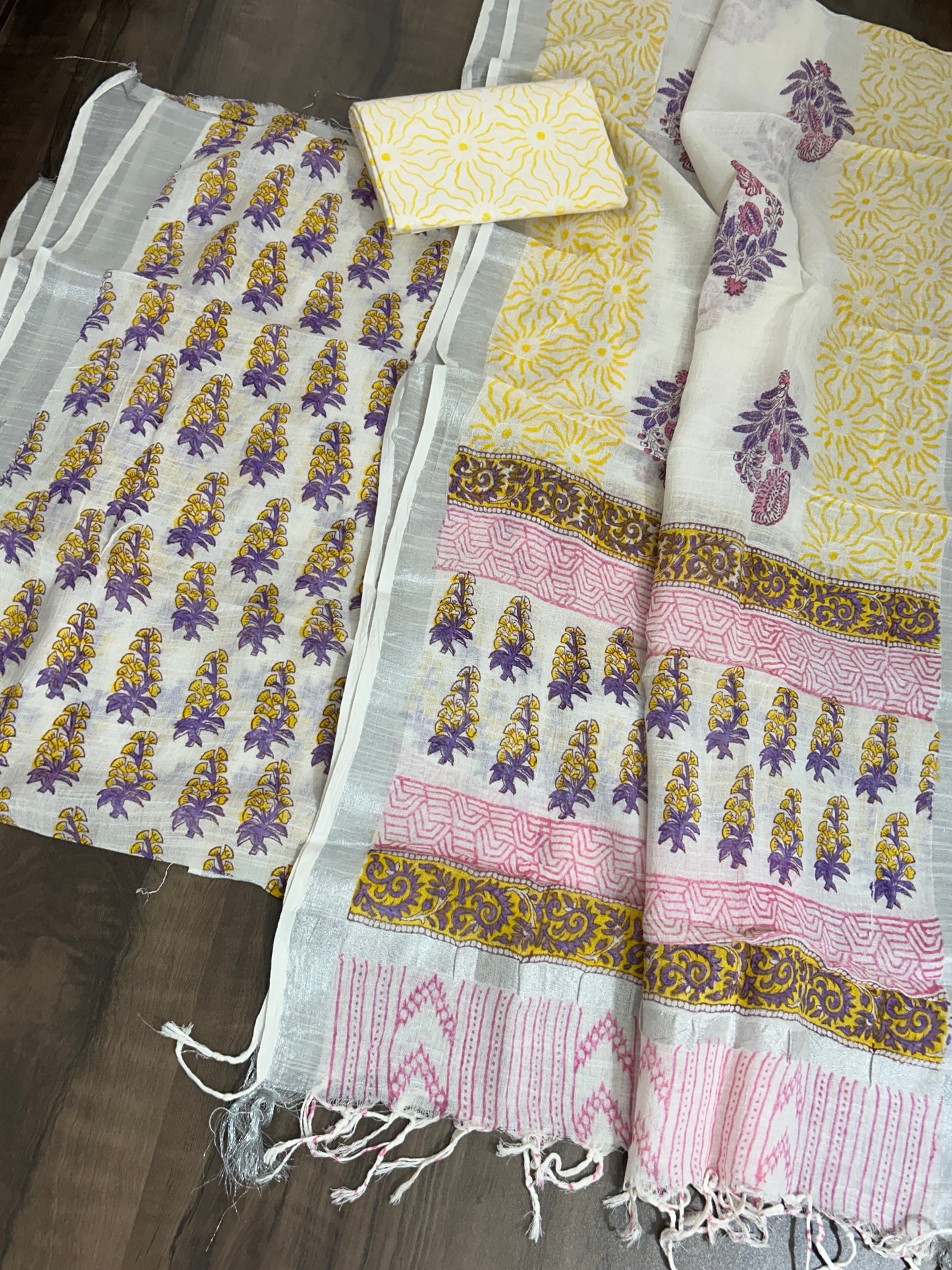 Hand BockPrint Linen Cotton Dress Material
