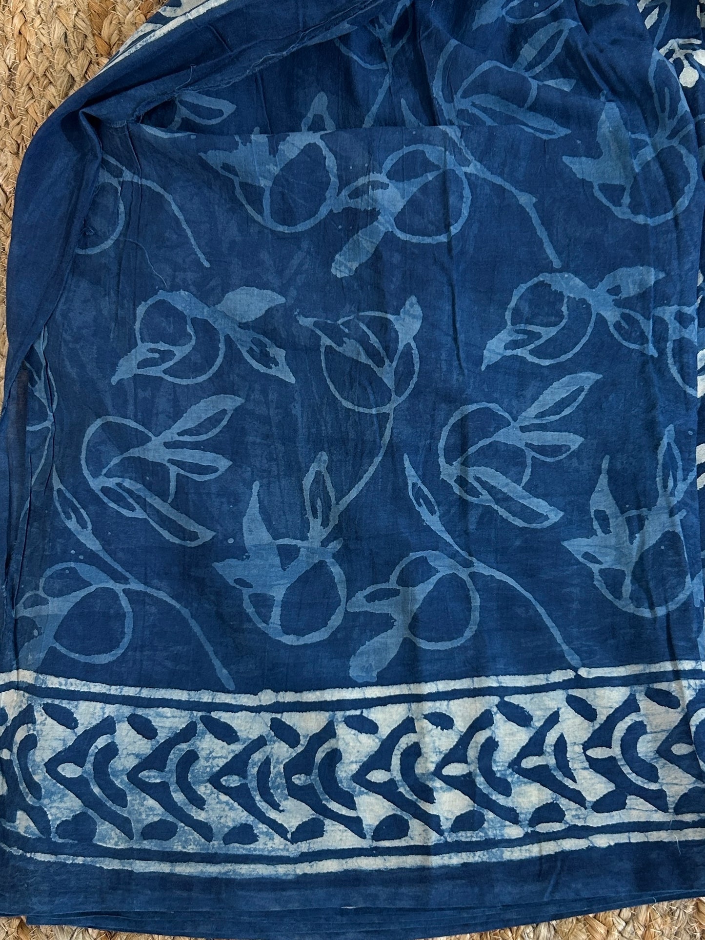 Indigo Cotton Hand BlockPrint Saree with Blouse