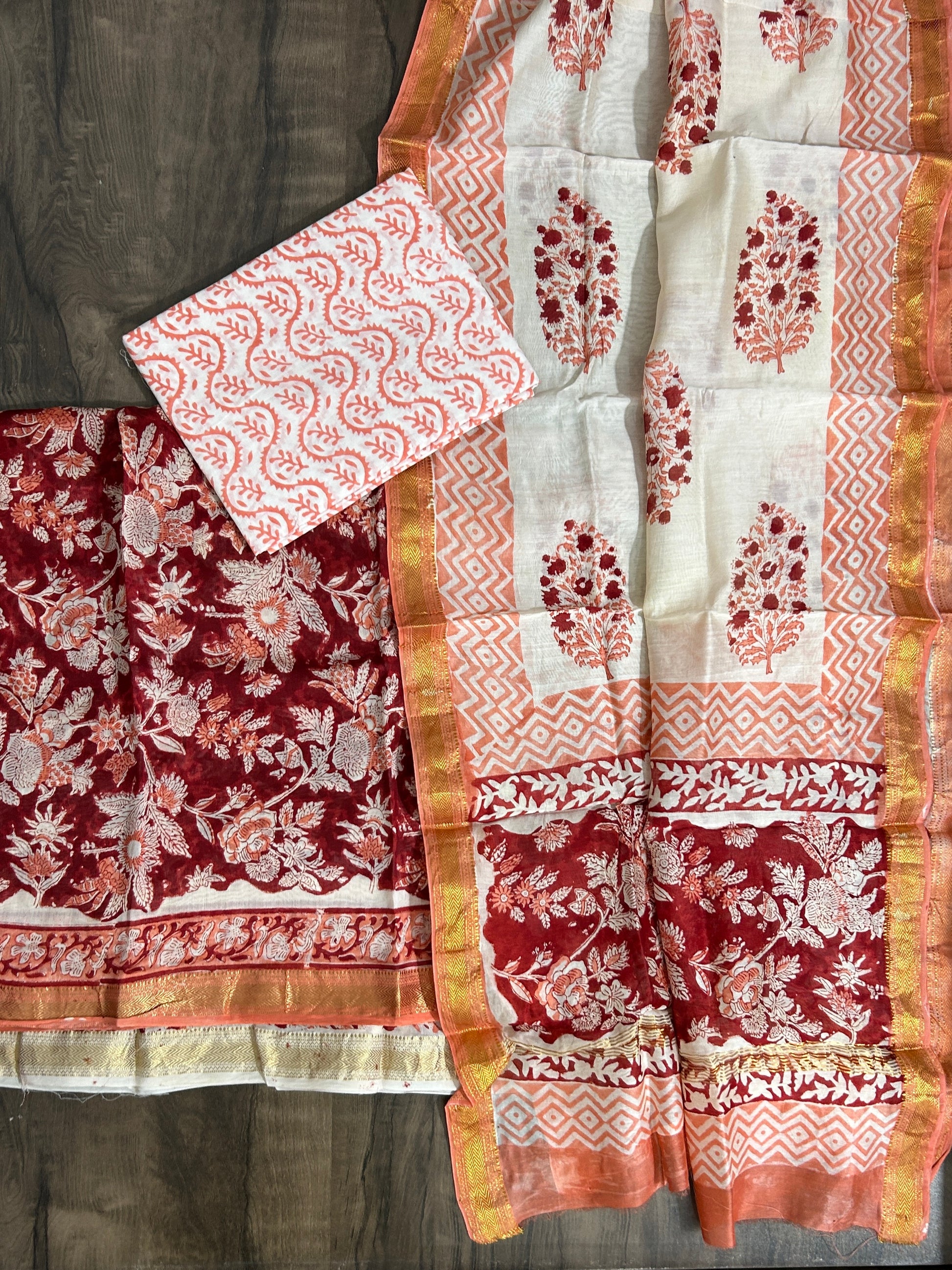 Hand BlockPrint Maheshwari Silk Cotton Dress Material