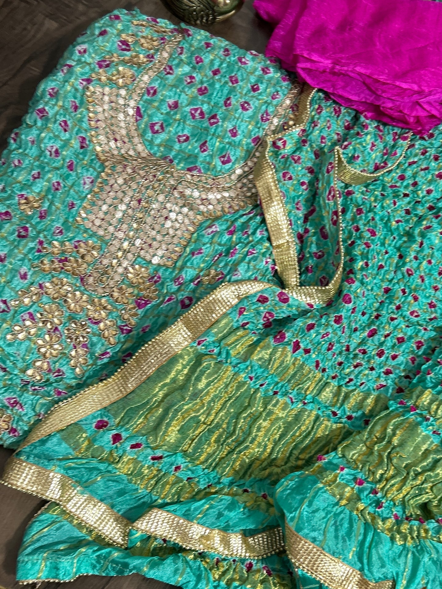 Bandhej Gadchola Dress Material with Gotapatti Work