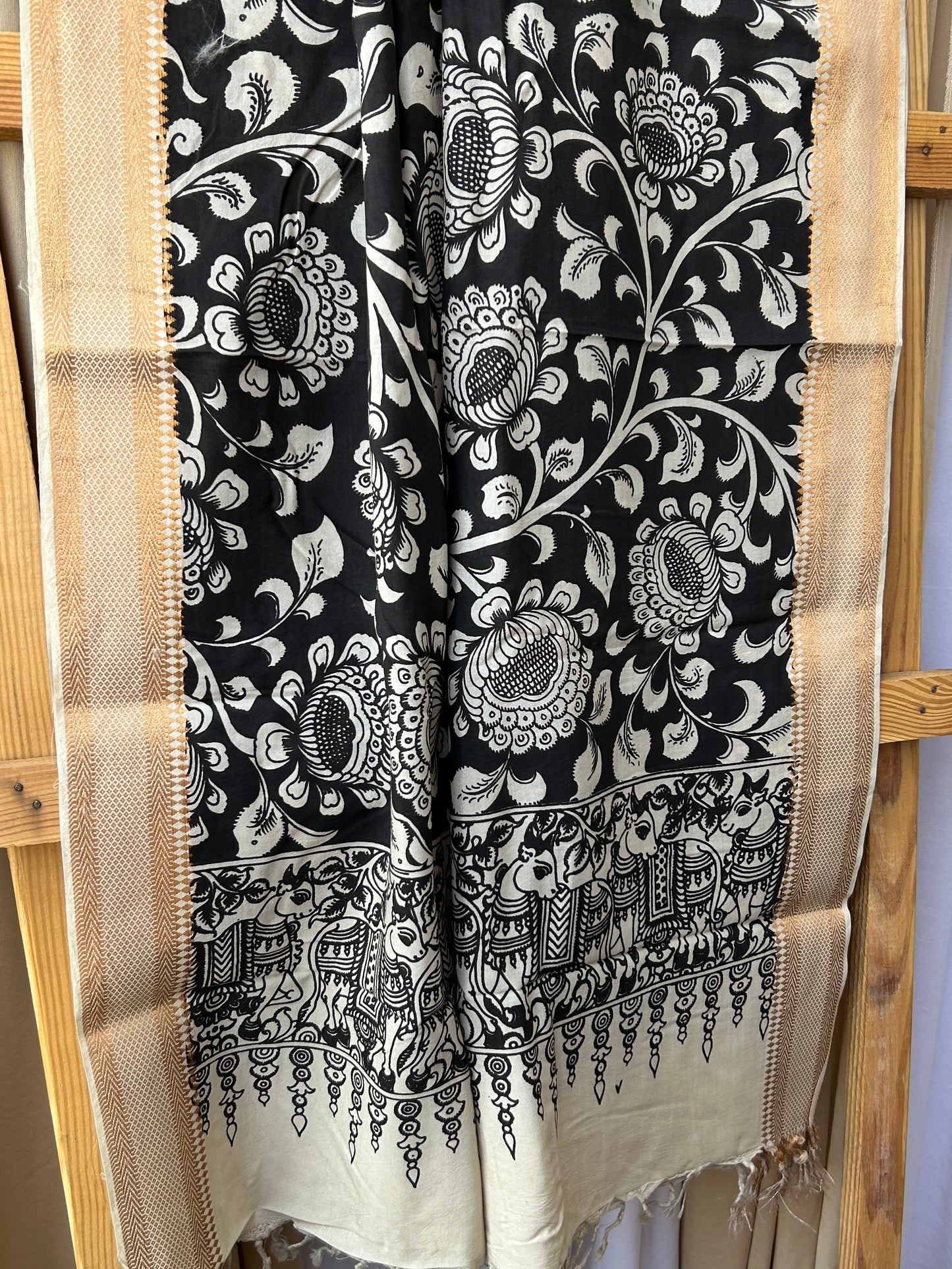 Kalamkari Hand Painted Silk Dupatta