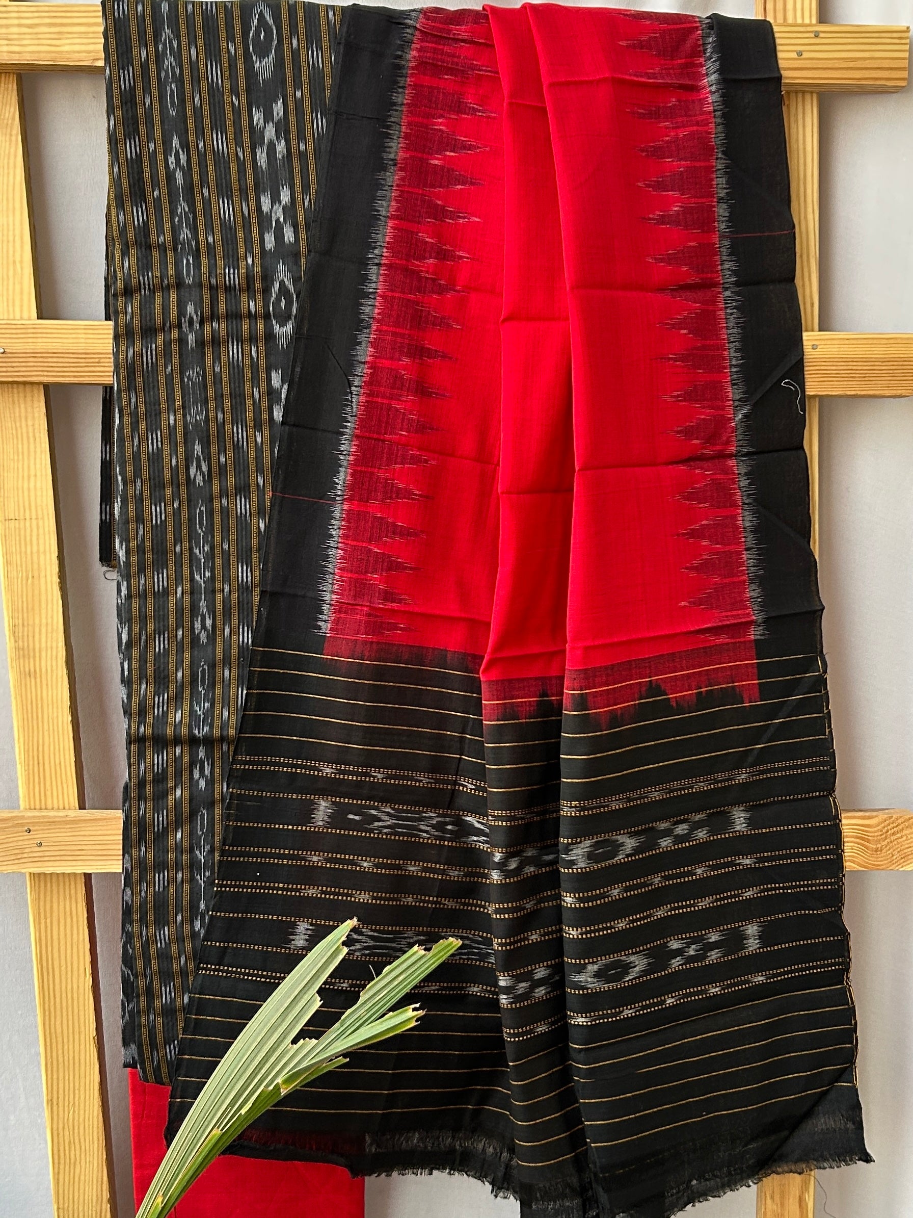 sambalpuri cotton dress material Red blue handwoven sambalpuri cotton dress material GoSwadeshi