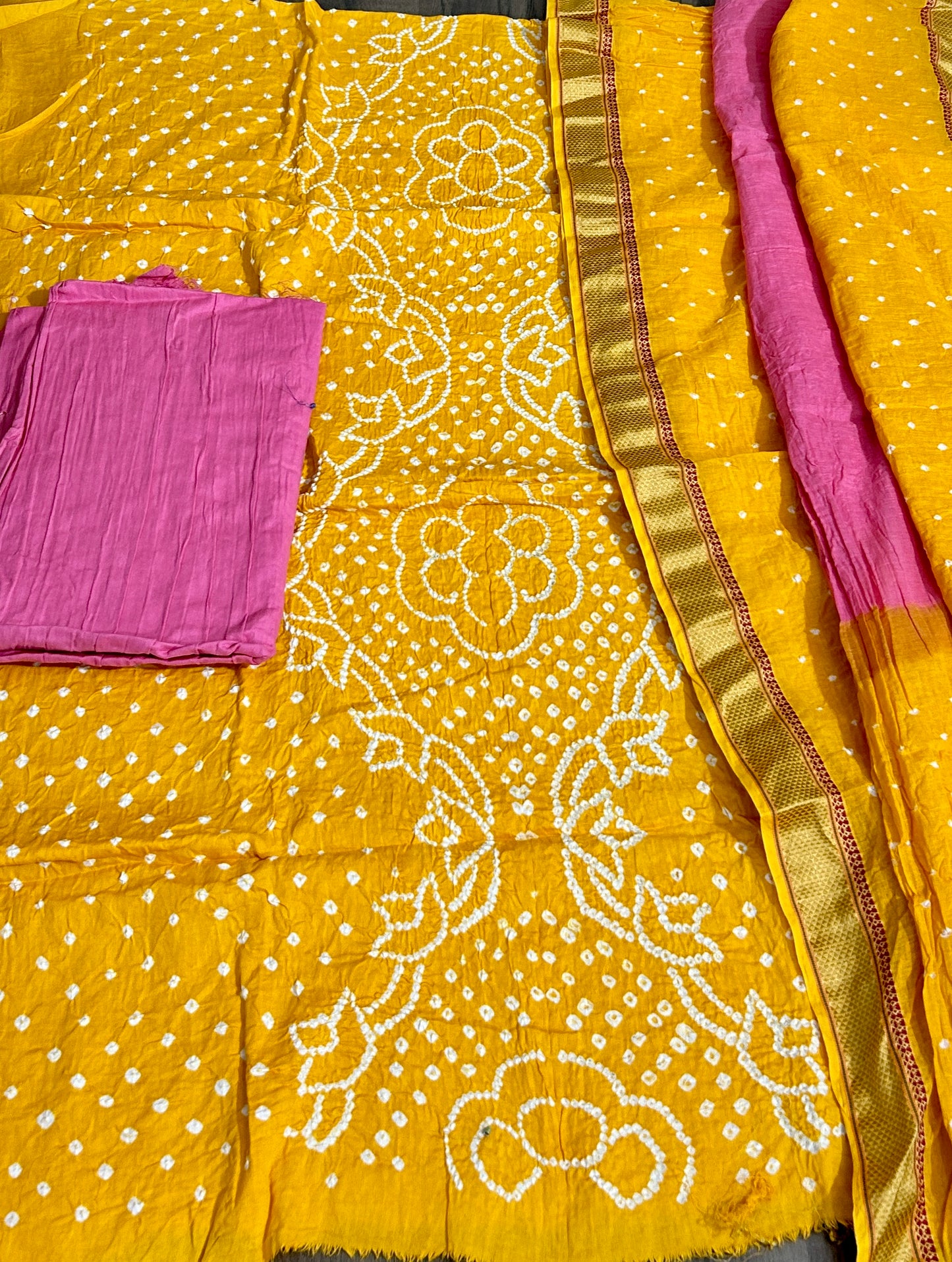 Satin Cotton Bandhej Dress Material