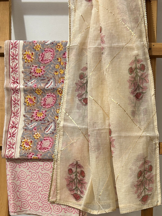 Hand Block Print Cotton Dress Material with Kota Doriya Dupatta