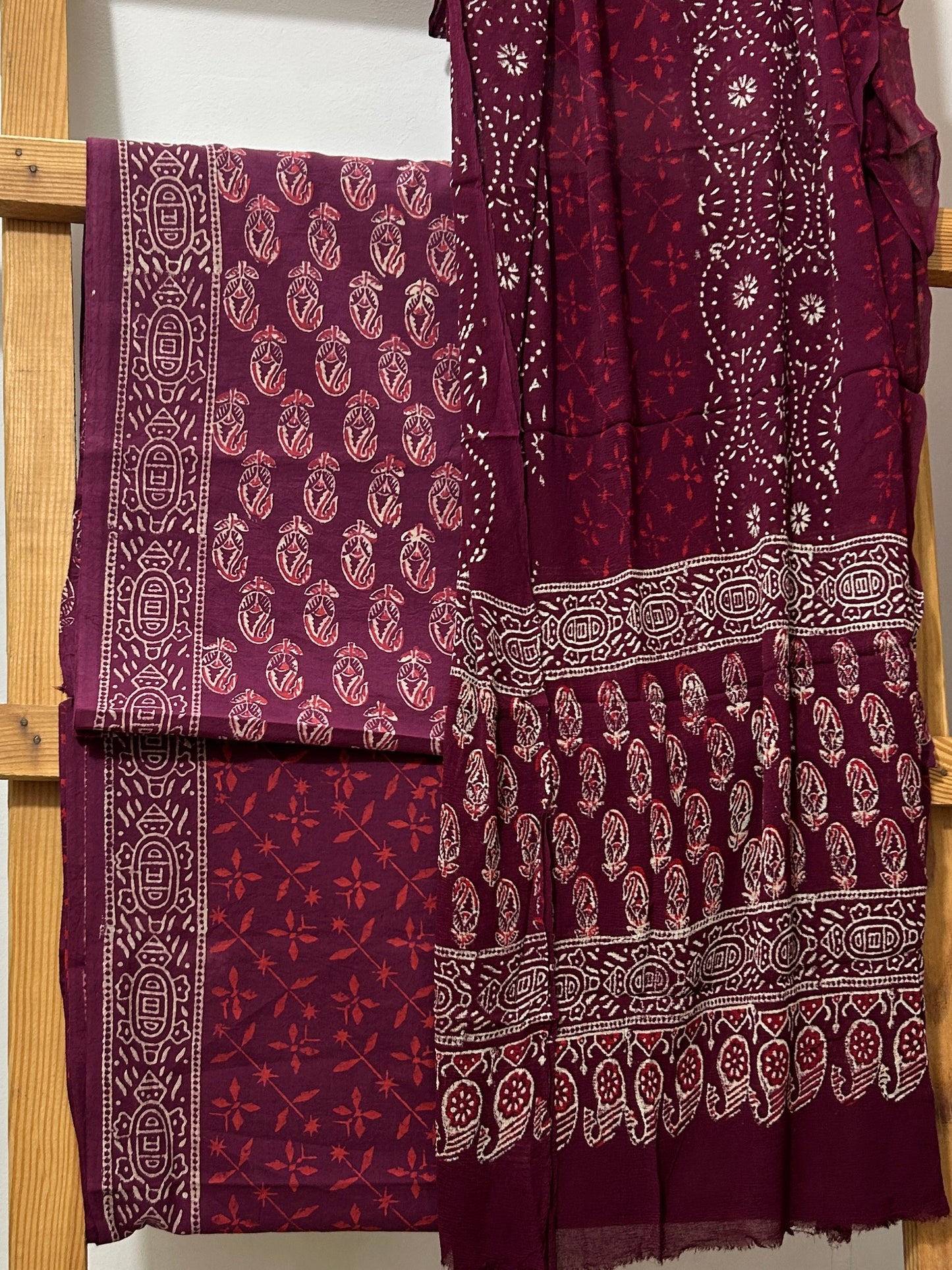 Hand BlockPrint Cotton Dress Material with Chiffon Dupatta