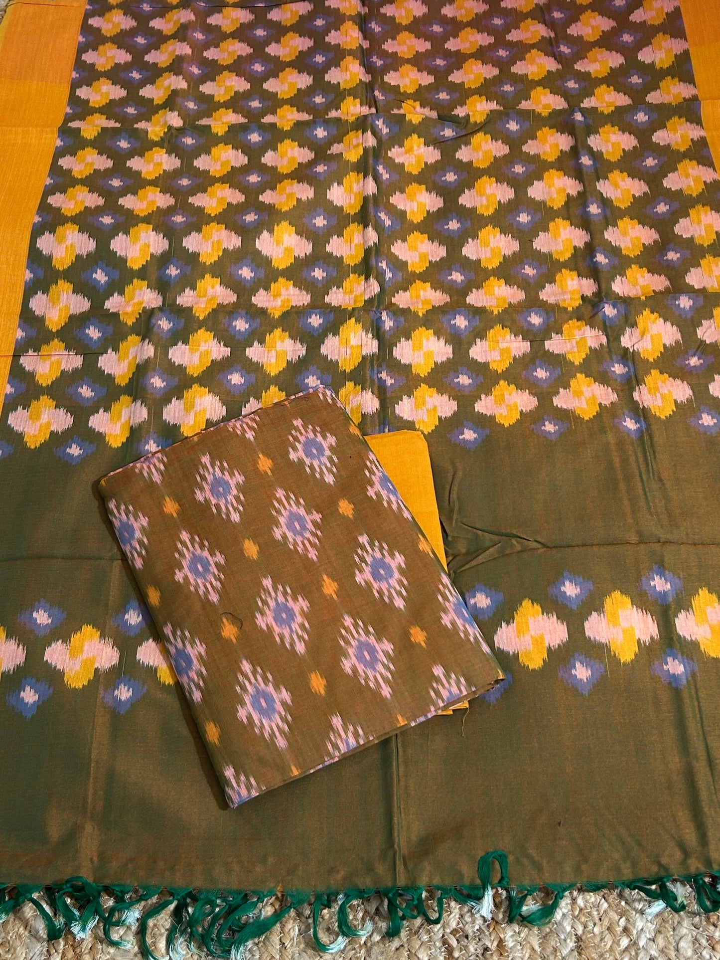 Double Ikat Mercerized Cotton Dress Material