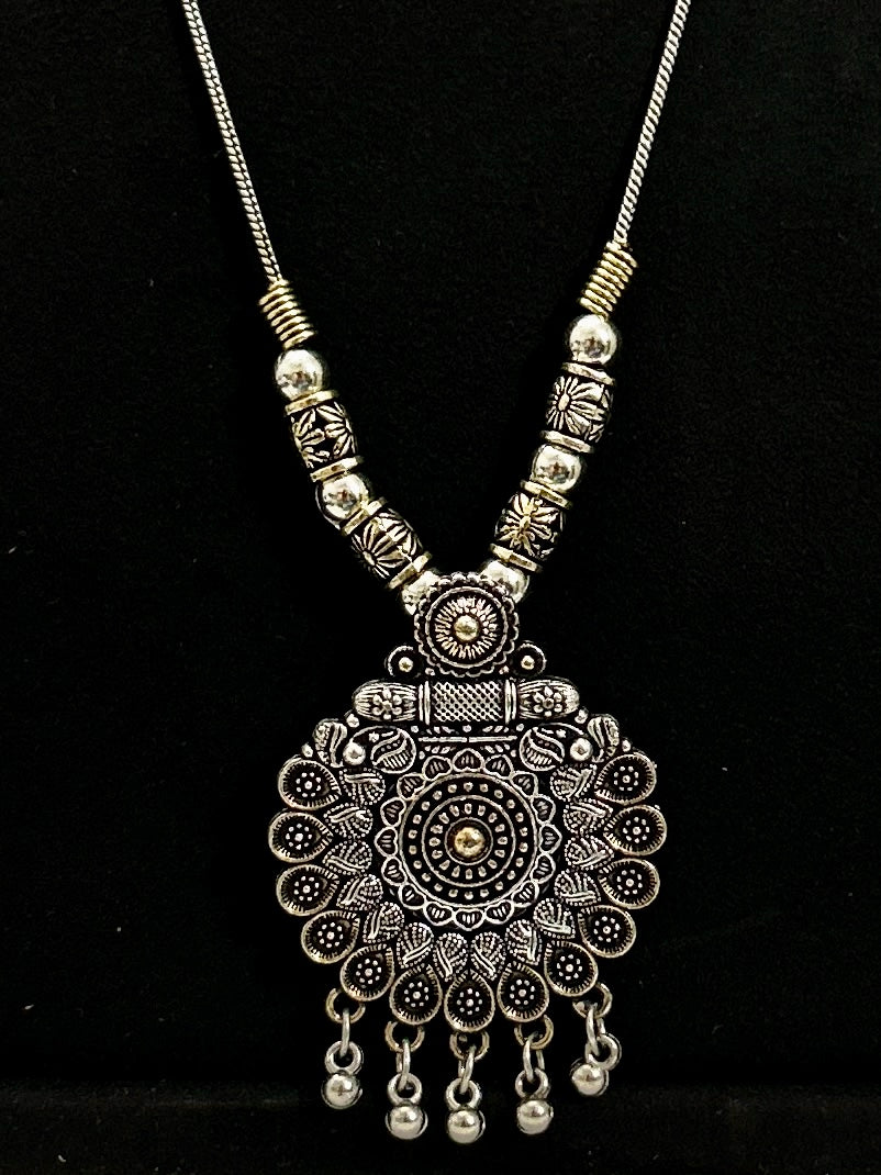 Long German Silver Oxidized Necklace