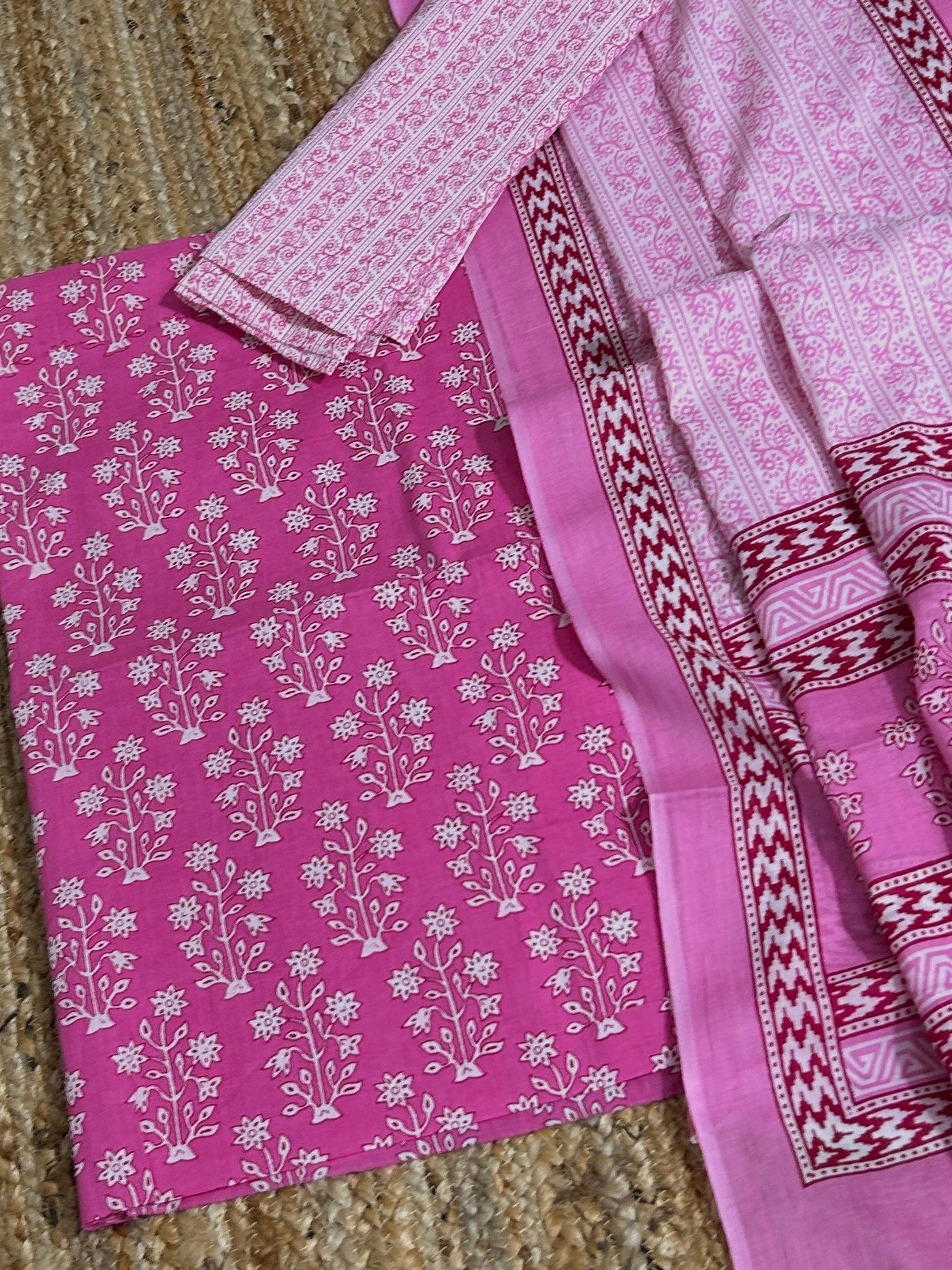 Hand BlockPrint Cotton Dress Material with Cotton Dupatta *
