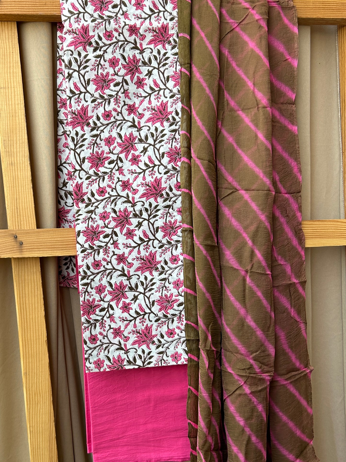 Cotton Dress Material with Lehariya Chiffon Dupatta