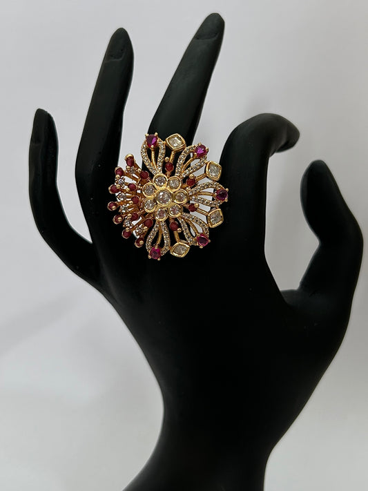 Adjustable Cocktail Kundan Finger Ring