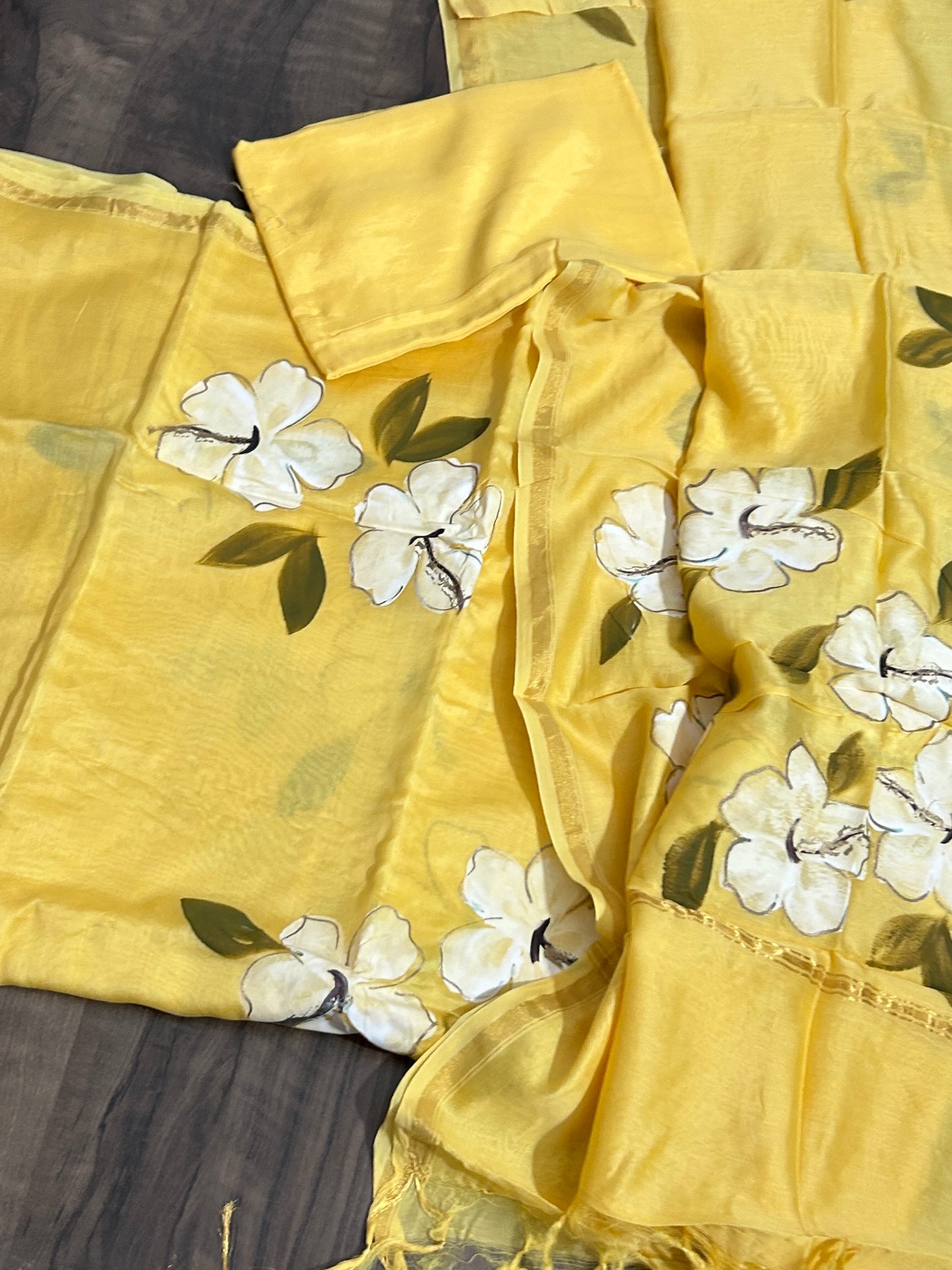 Hand painted Chanderi Silk Cotton Dress Material