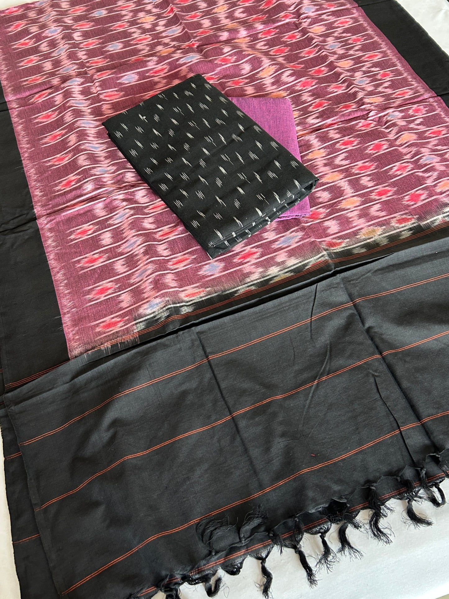 Red Double Ikat Mercerised Cotton Dress Material