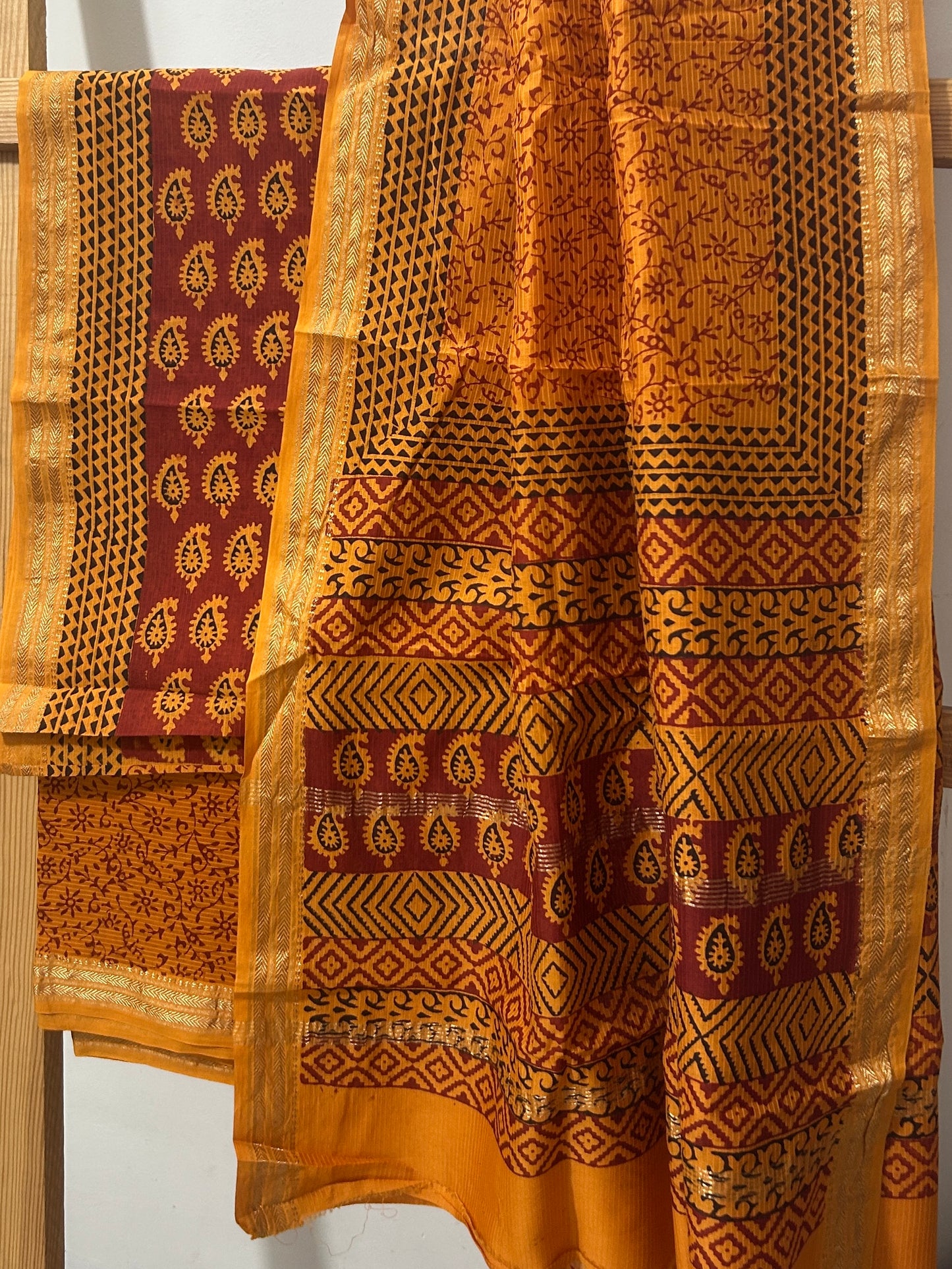 Bagh Print Maheshwari Silk Cotton Dress Material