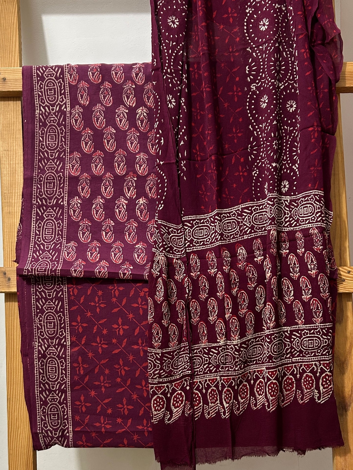Hand BlockPrint Cotton Dress Material with Chiffon Dupatta