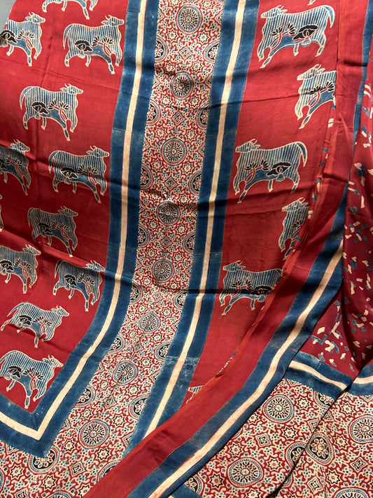 Ajrakh Modal Silk Top Dupatta Set